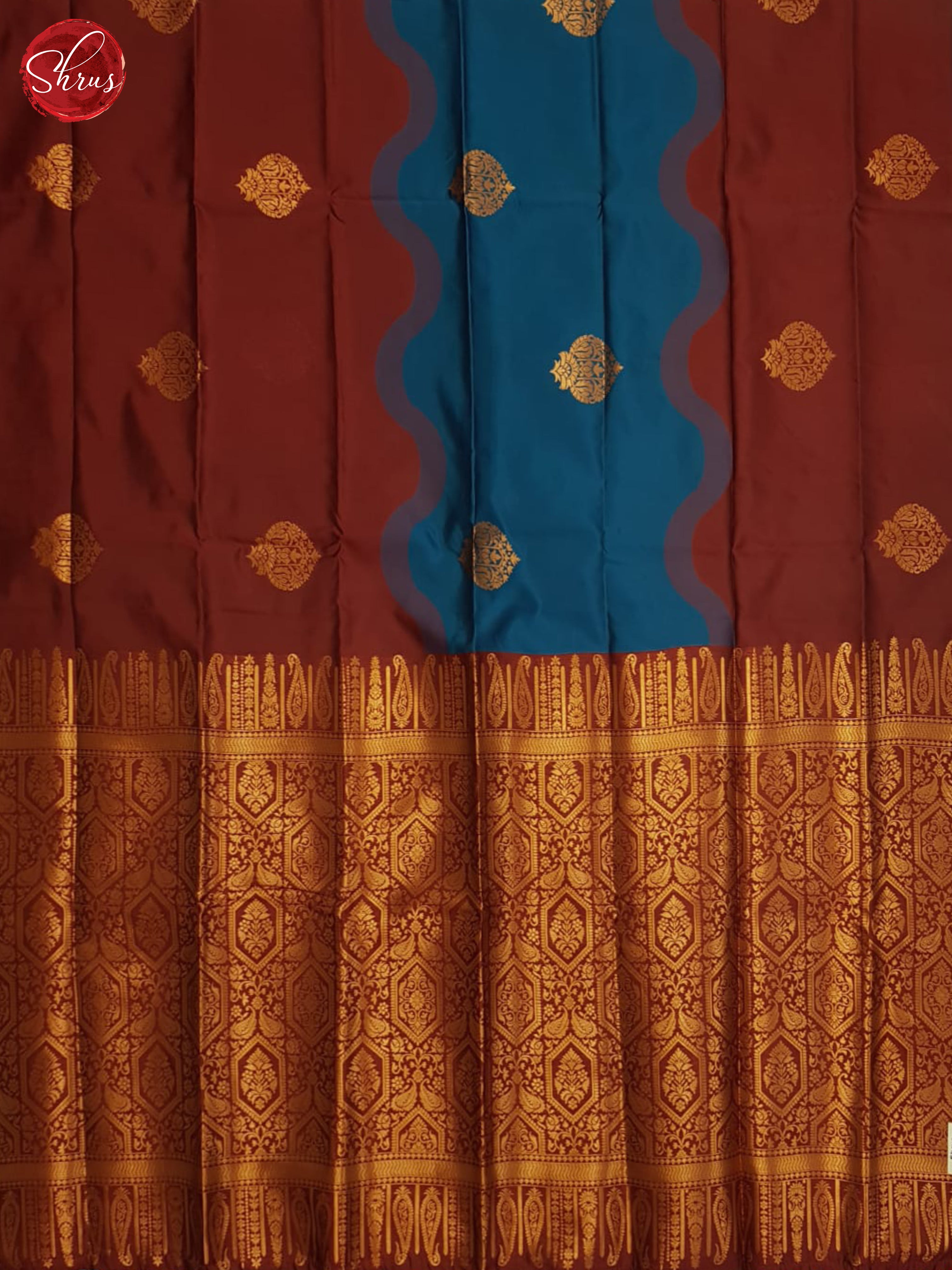 Blue And Arakku Maroon-Semi soft silk saree - Shop on ShrusEternity.com