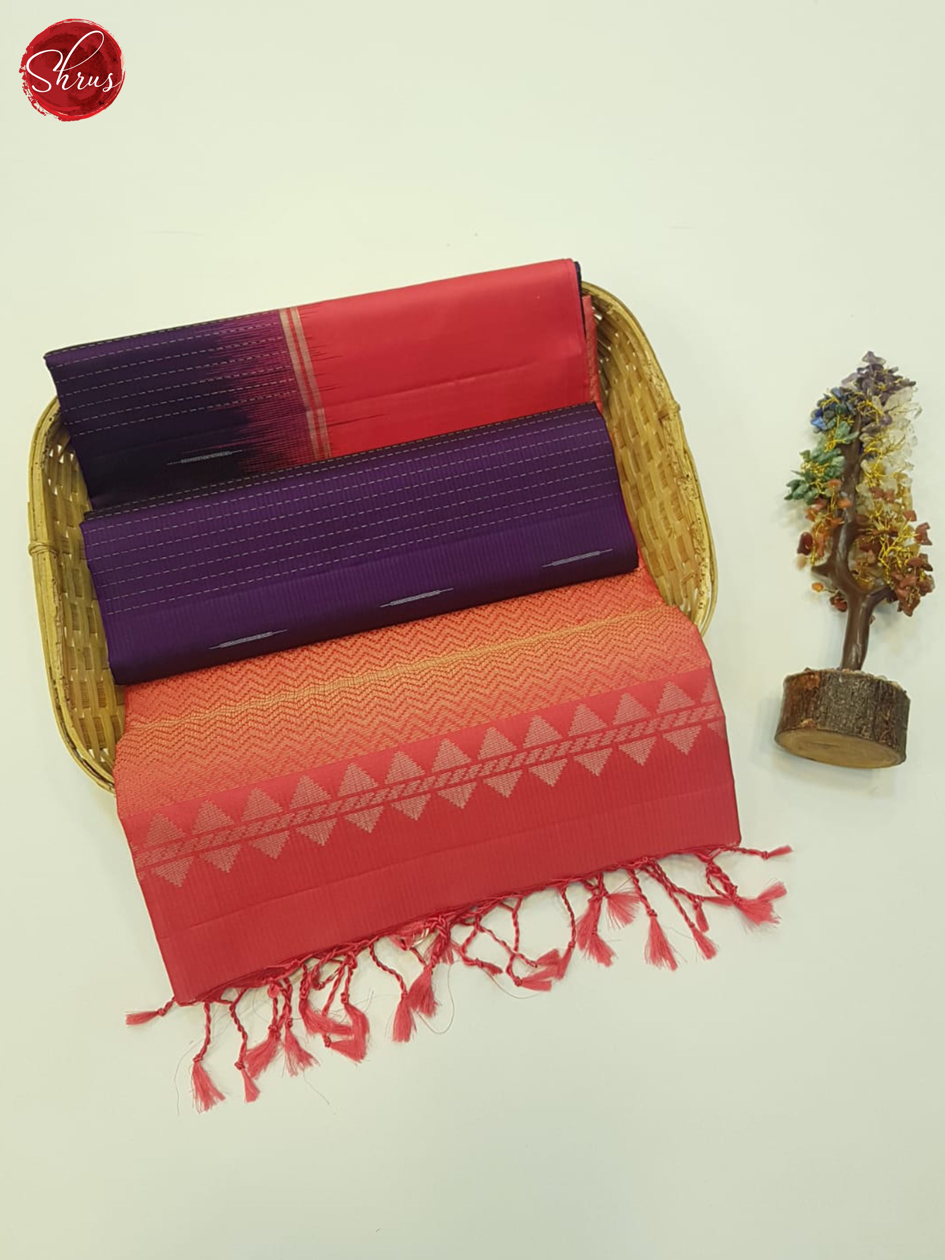 Jamun Fruit & Orange - Soft silk Saree - Shop on ShrusEternity.com