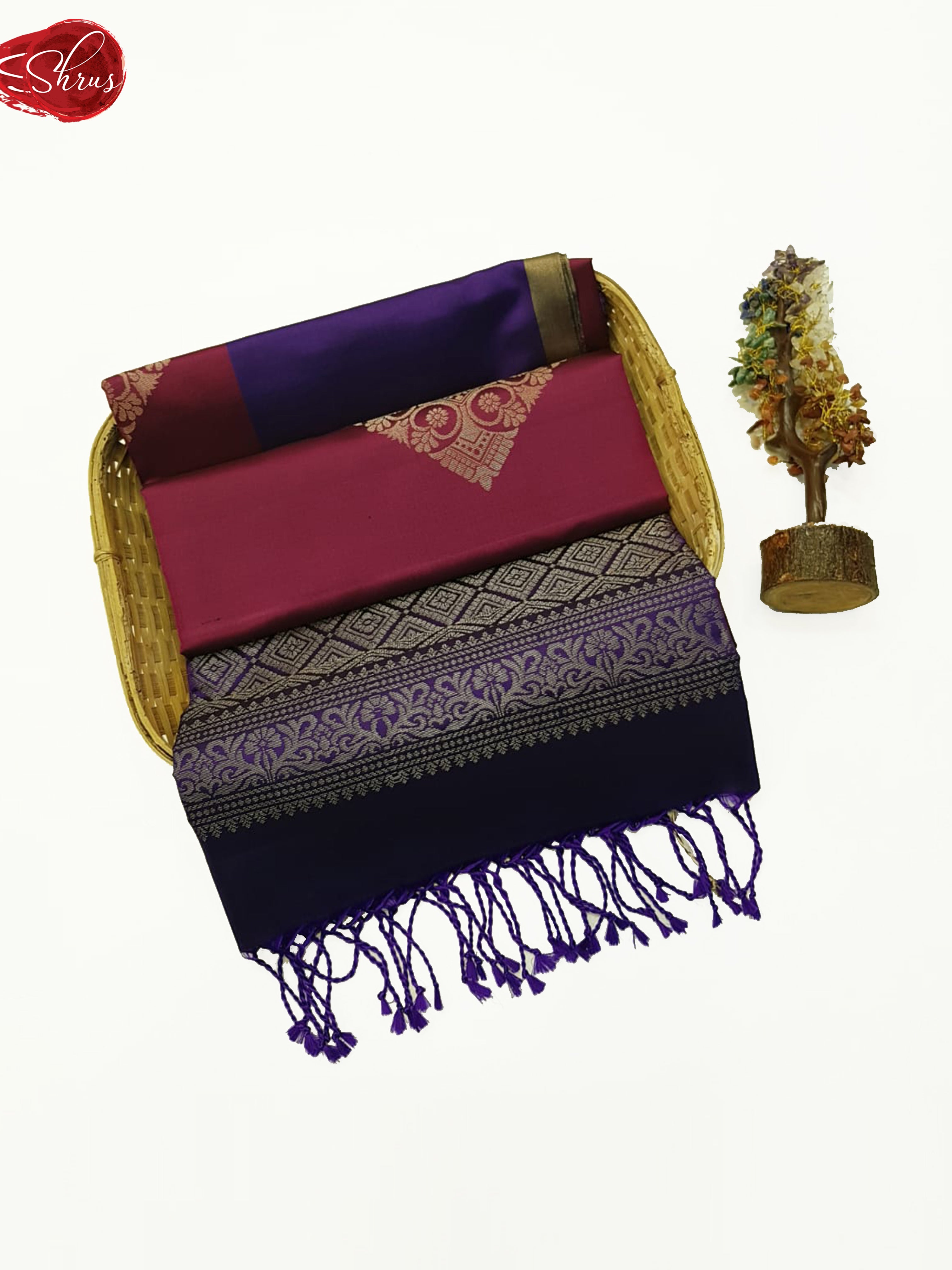 Majenta Pink & Egg Plant - Soft silk Saree - Shop on ShrusEternity.com