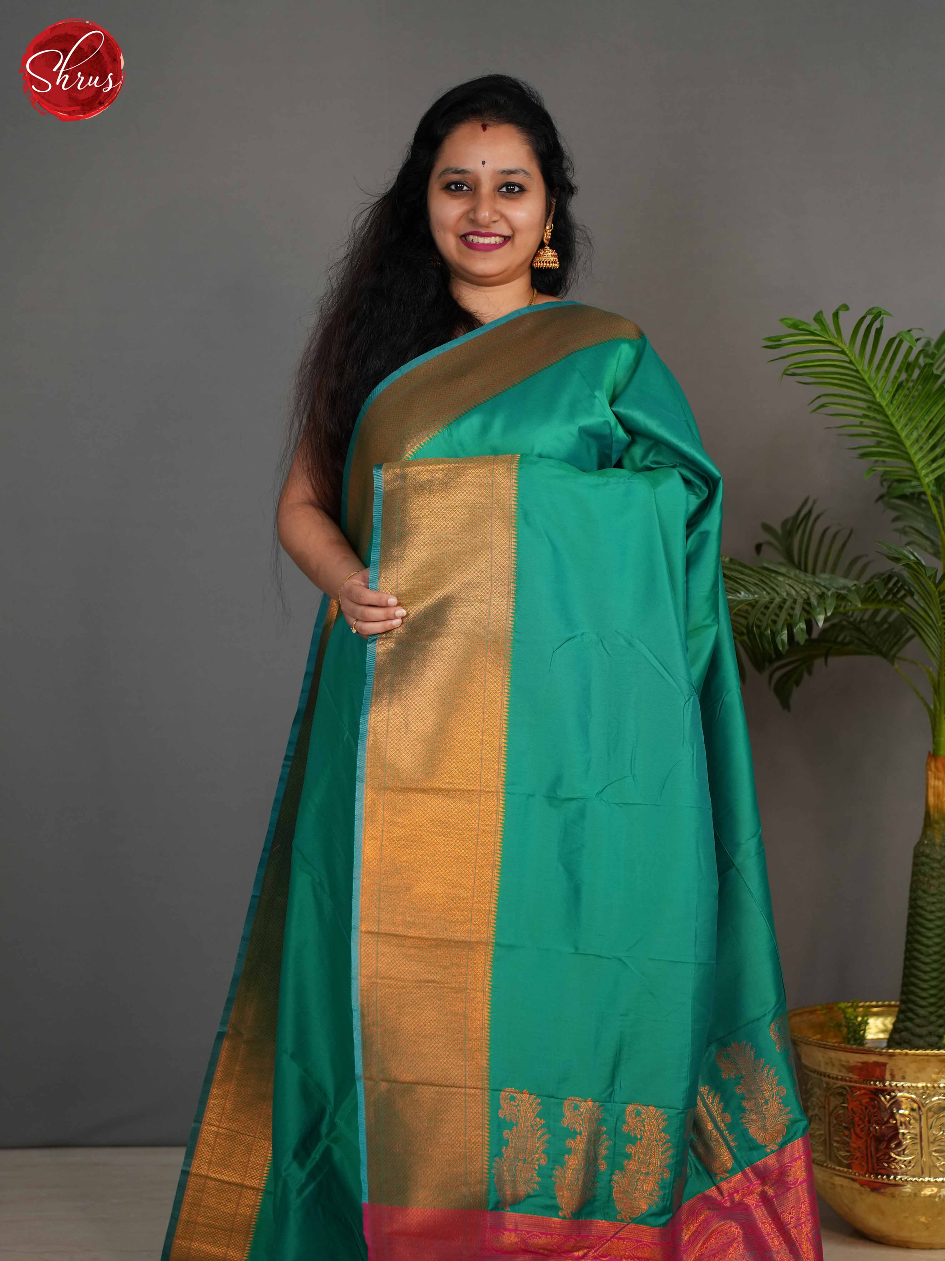 Green And Pink- Semi Kanchipuram Saree - Shop on ShrusEternity.com
