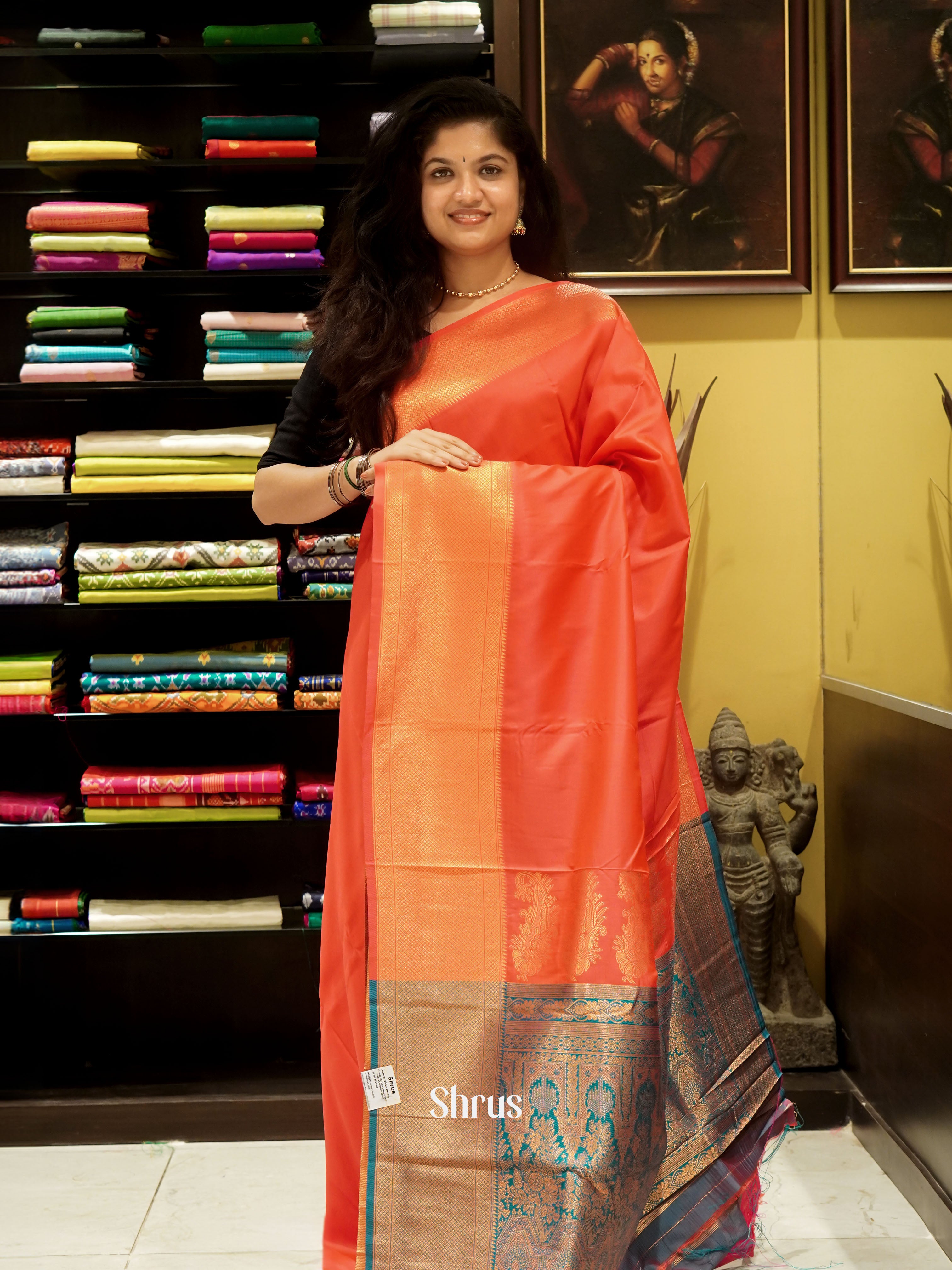 Red & Blue - Semi Kanchipuram Saree - Shop on ShrusEternity.com