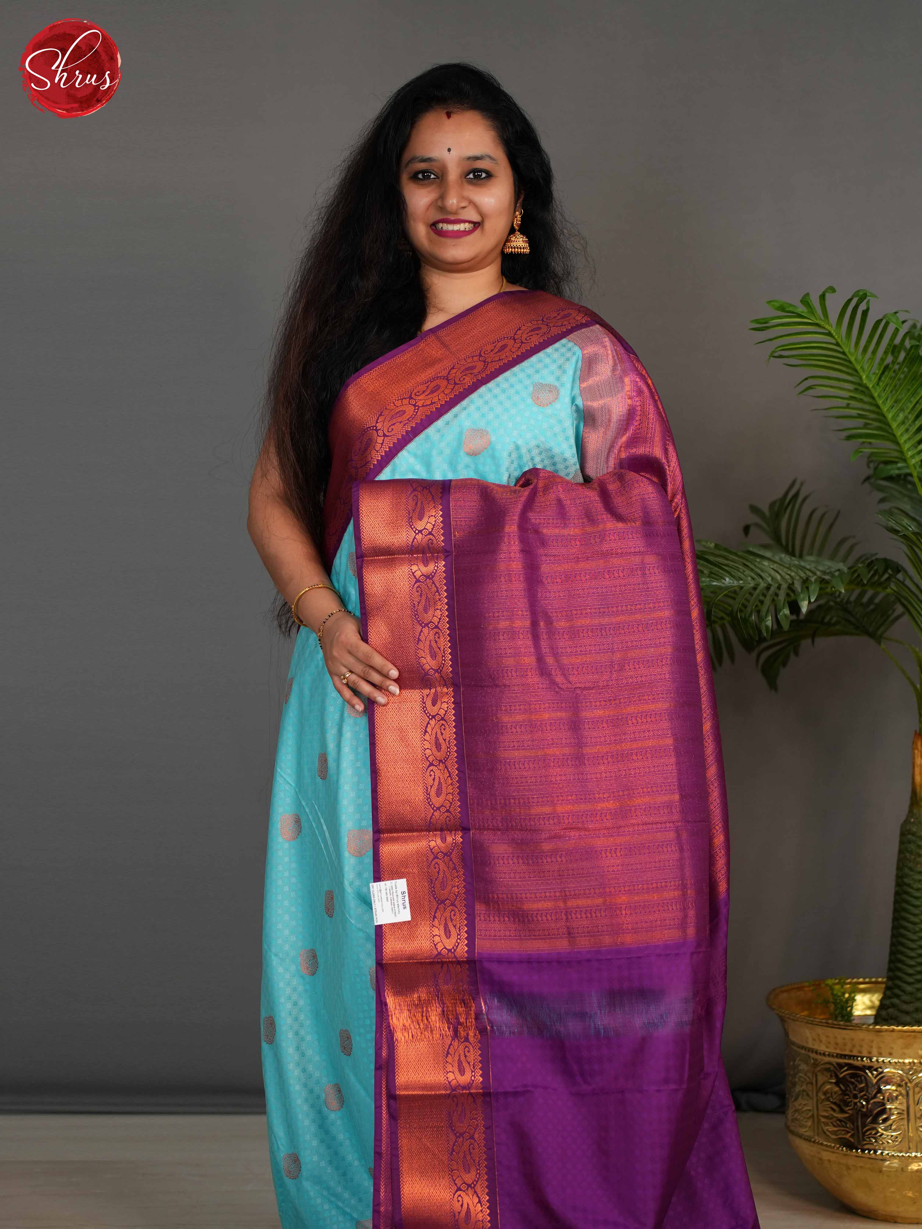 Blue & Majenta - Semi Kanchipuram Saree - Shop on ShrusEternity.com