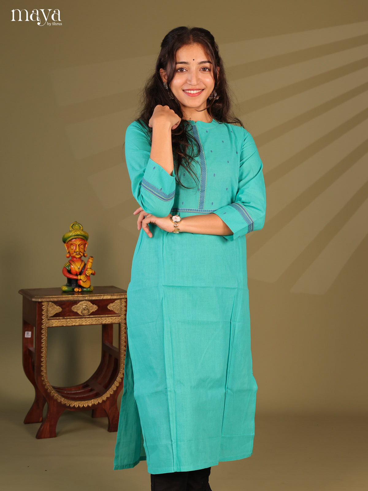 Blue Cotton Readymade Kurti - BIS27310 - Shop on ShrusEternity.com
