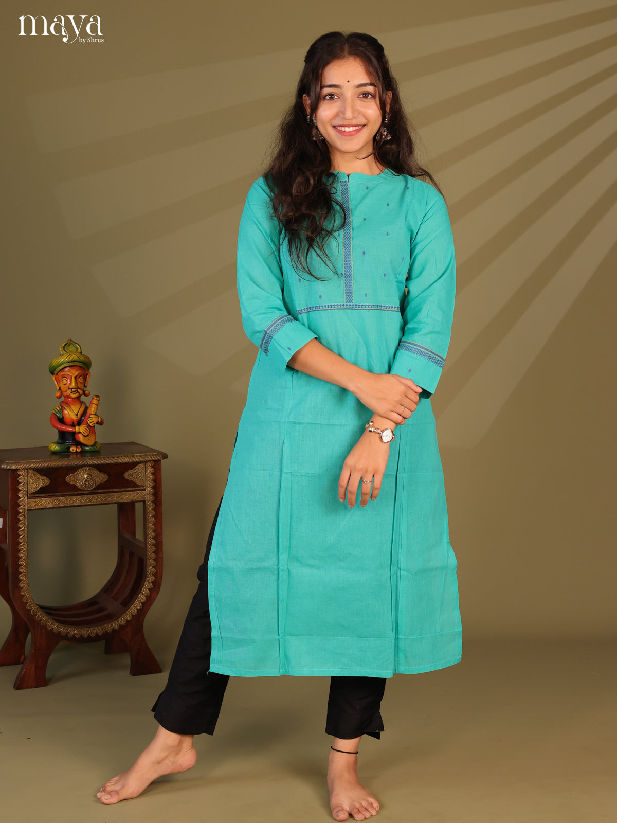 Blue Cotton Readymade Kurti - BIS27310 - Shop on ShrusEternity.com
