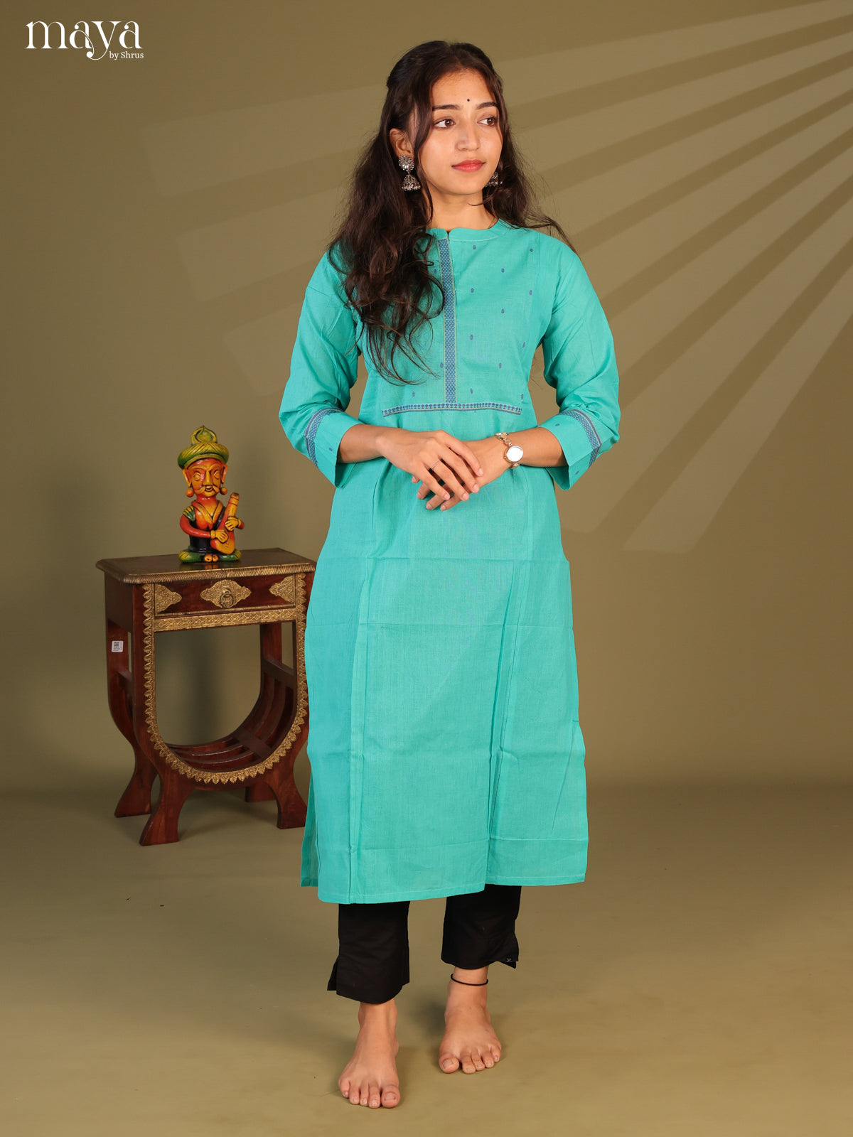 Blue Cotton Readymade Kurti - BIS27310 - Shop on ShrusEternity.com