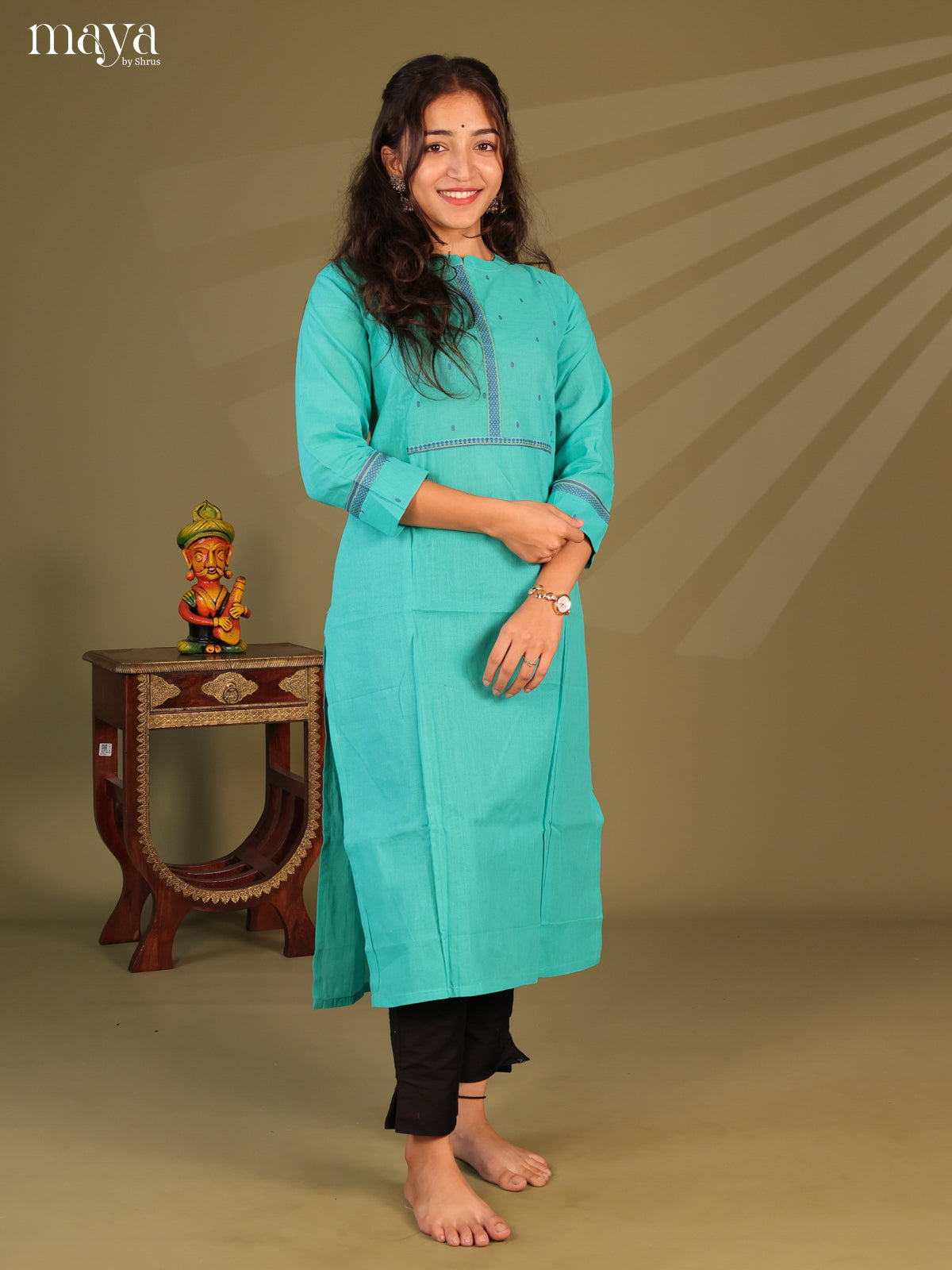 Blue Cotton Readymade Kurti - BIS27310 - Shop on ShrusEternity.com