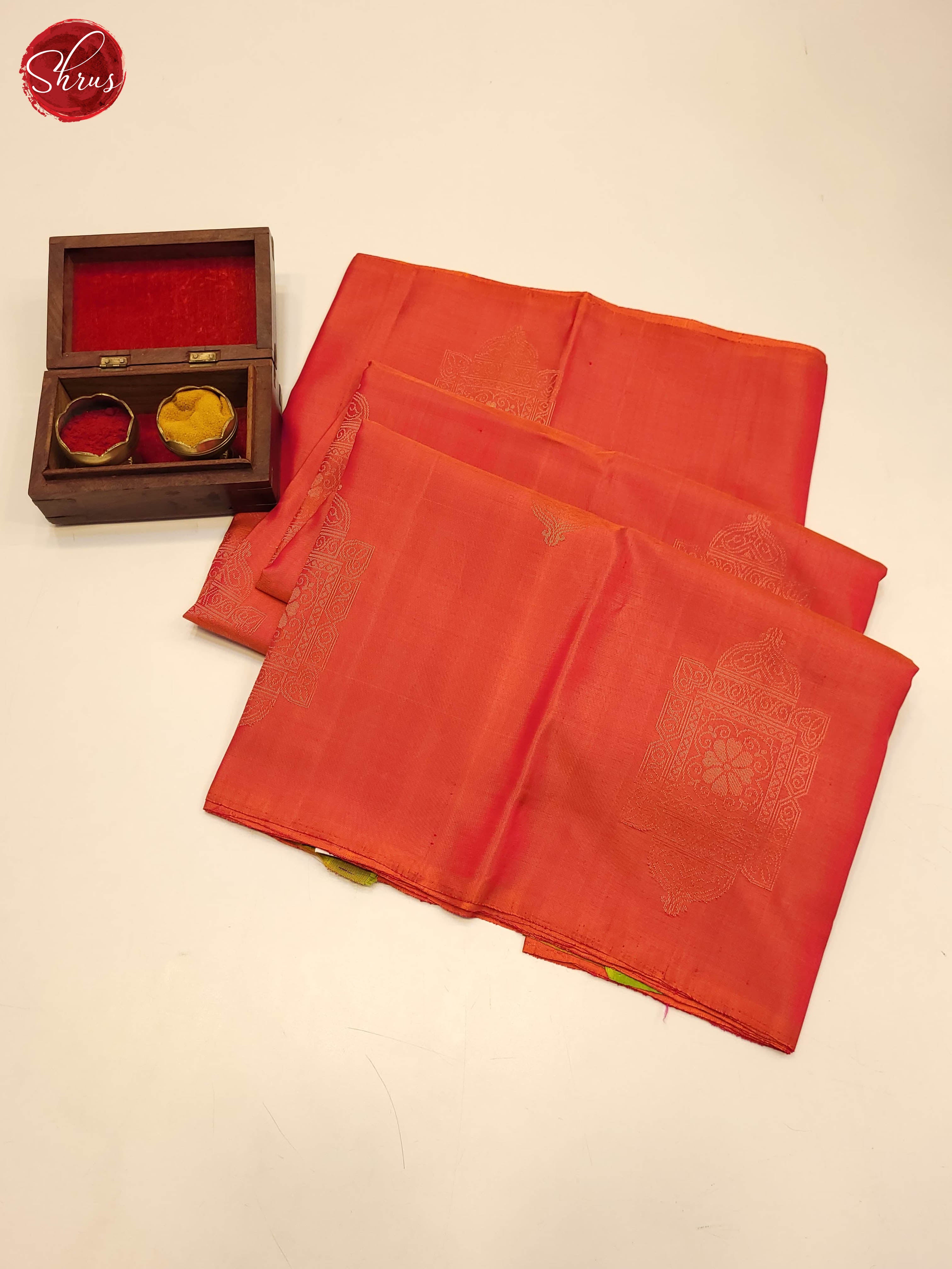 Peachish pink and Green-Soft Silk Saree - Shop on ShrusEternity.com