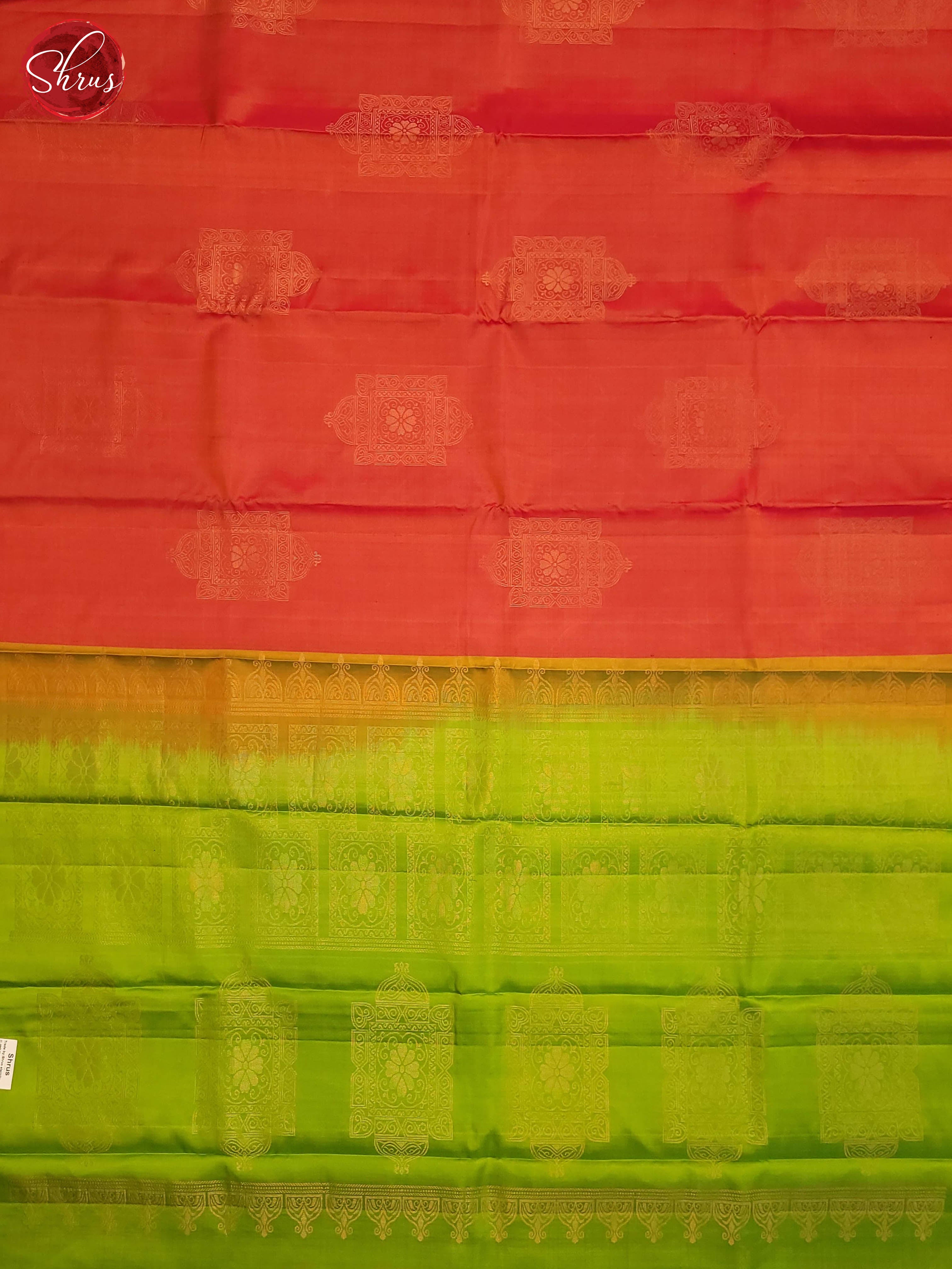 Peachish pink and Green-Soft Silk Saree - Shop on ShrusEternity.com