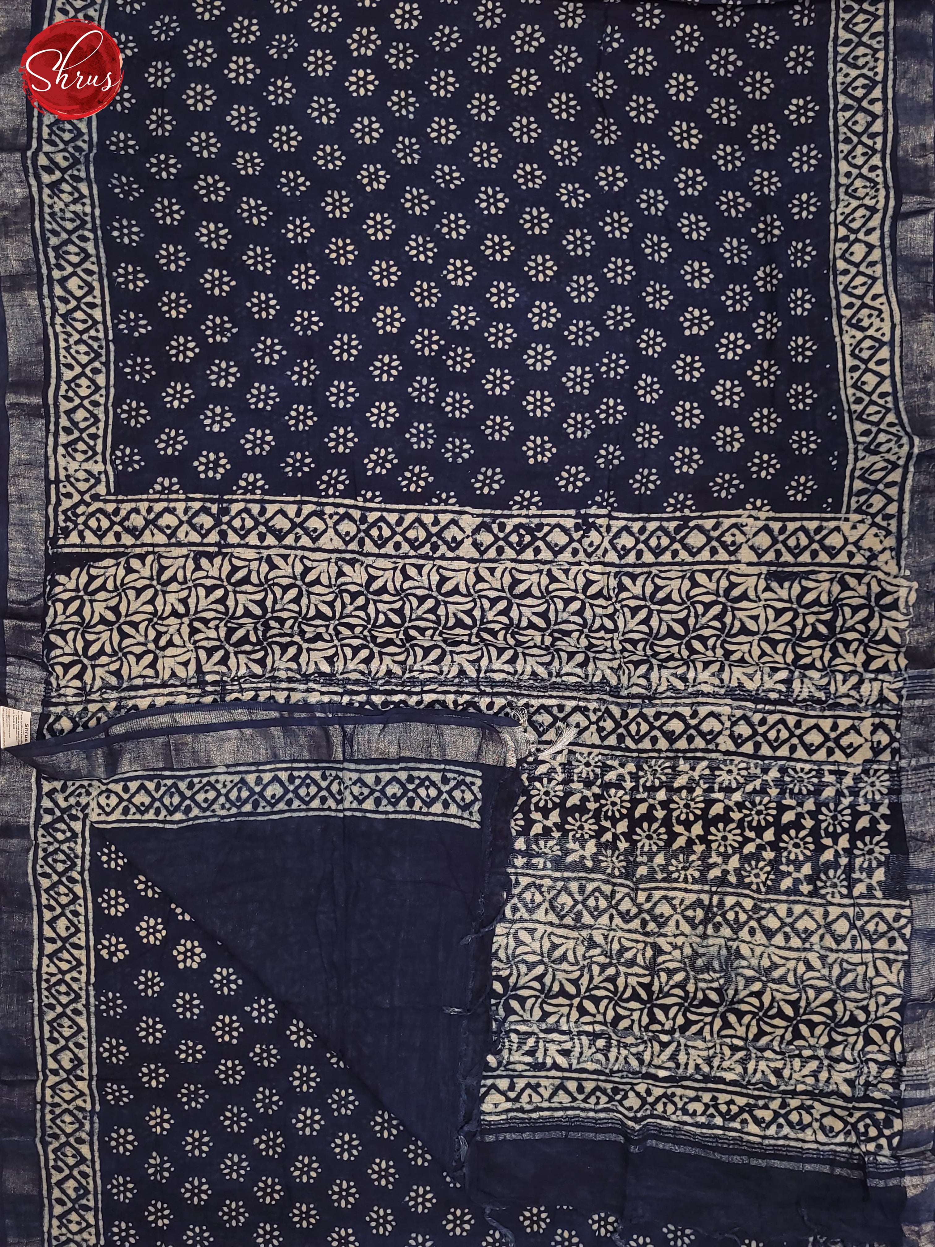 Navy Blue(SingleTone)- Linen Cotton Saree - Shop on ShrusEternity.com