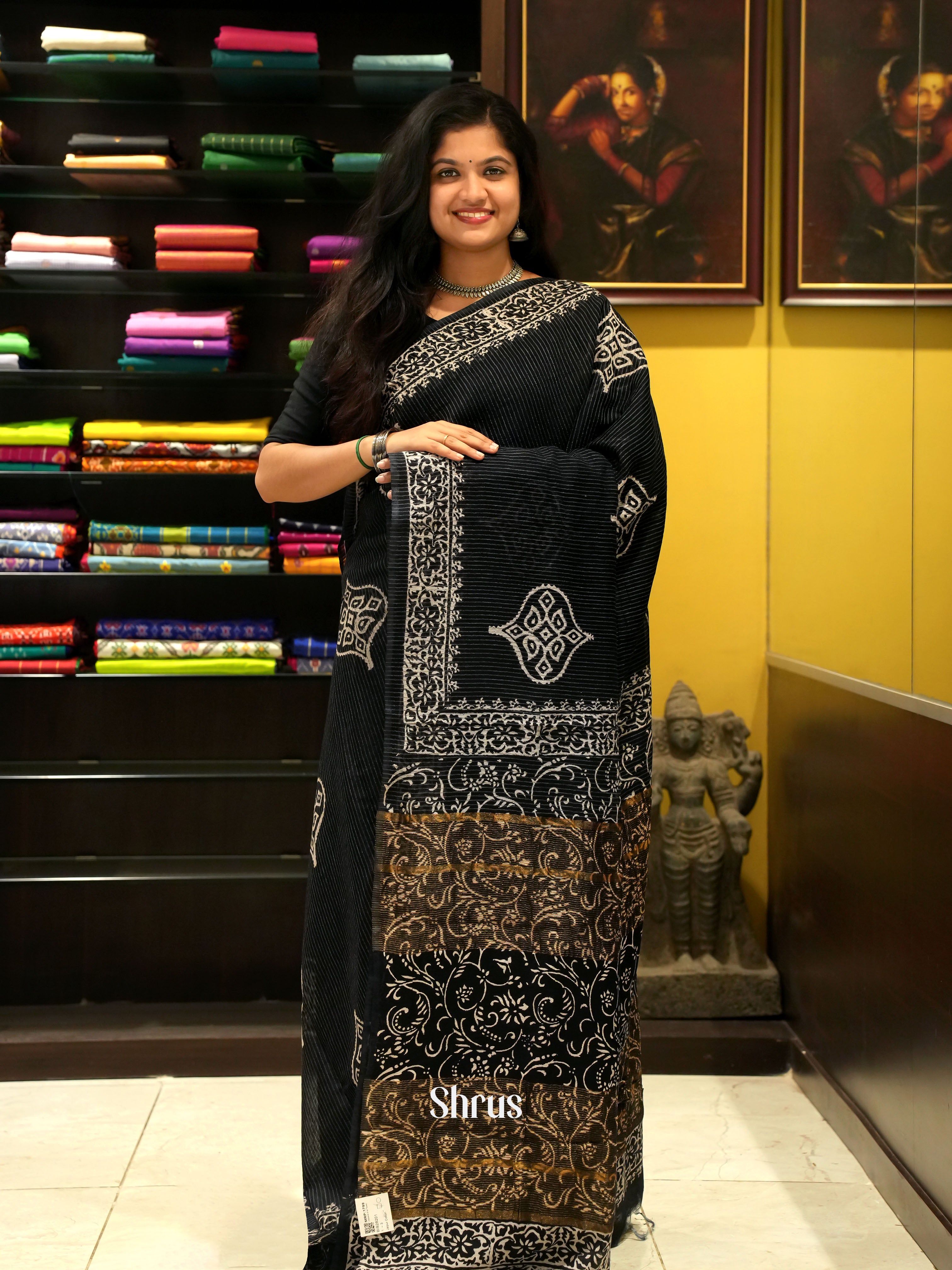 Black -Jaipur cotton Saree - Shop on ShrusEternity.com