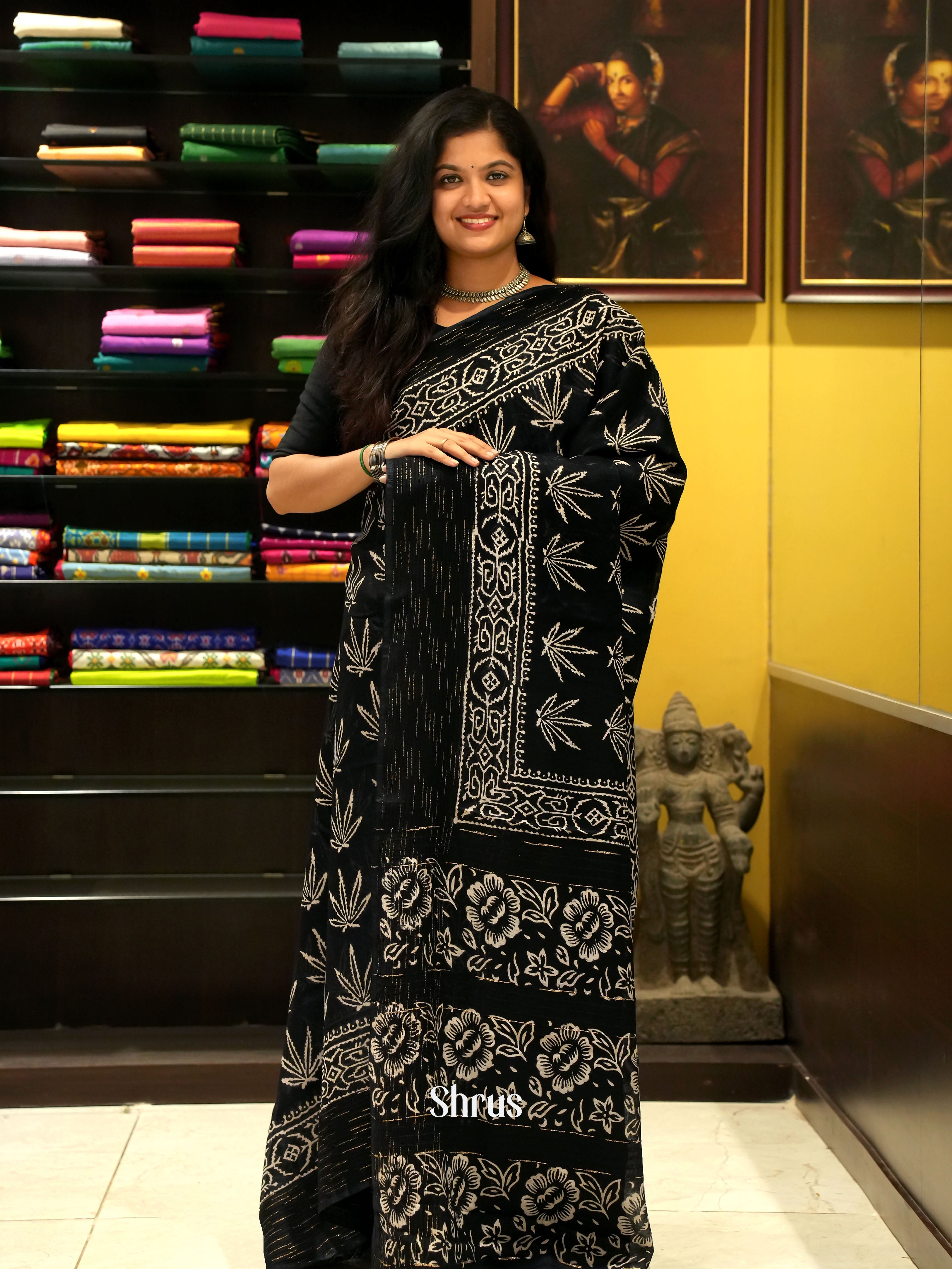 Black -Jaipur cotton Saree - Shop on ShrusEternity.com