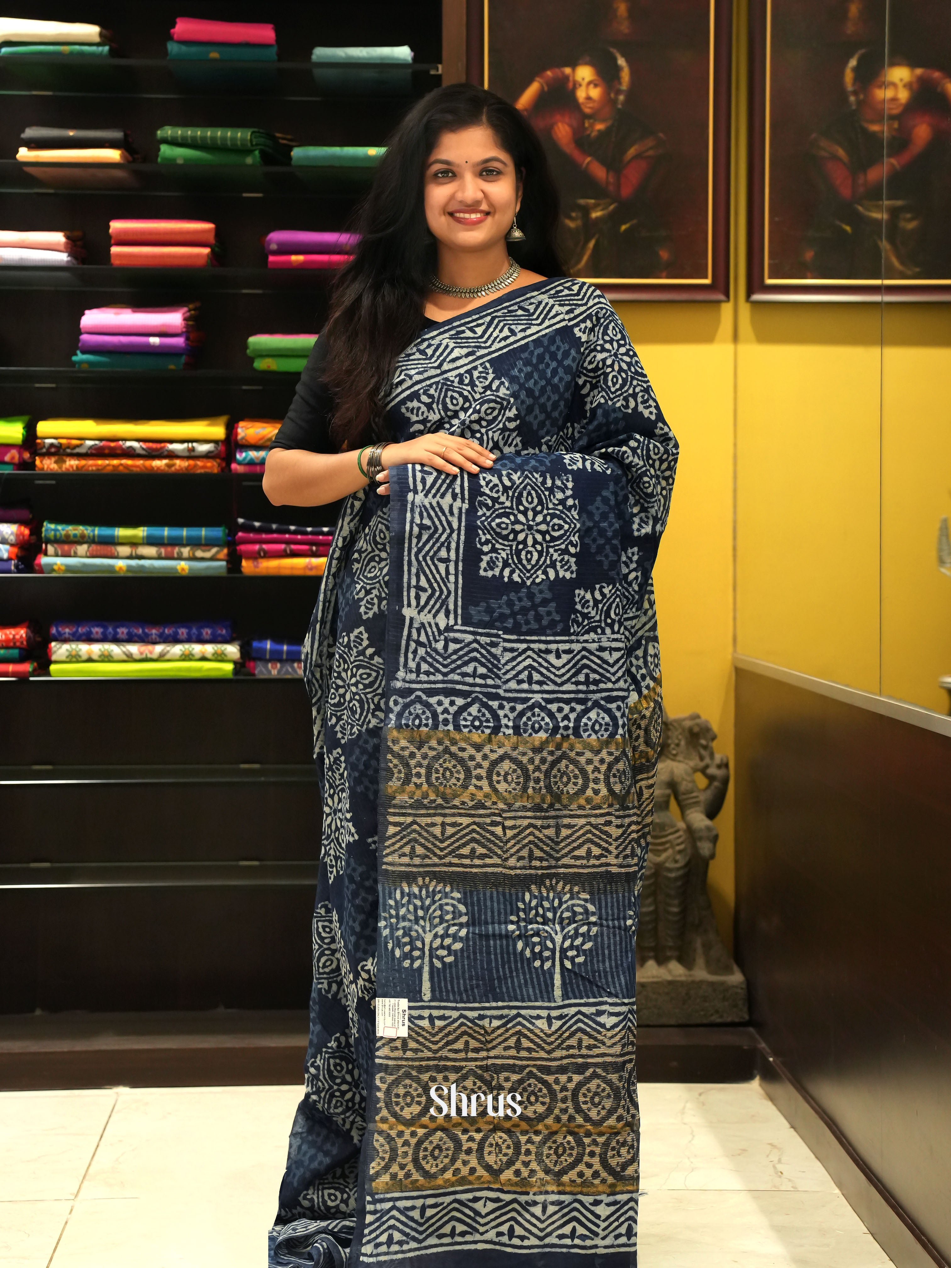 Blue - Jaipur cotton Saree - Shop on ShrusEternity.com