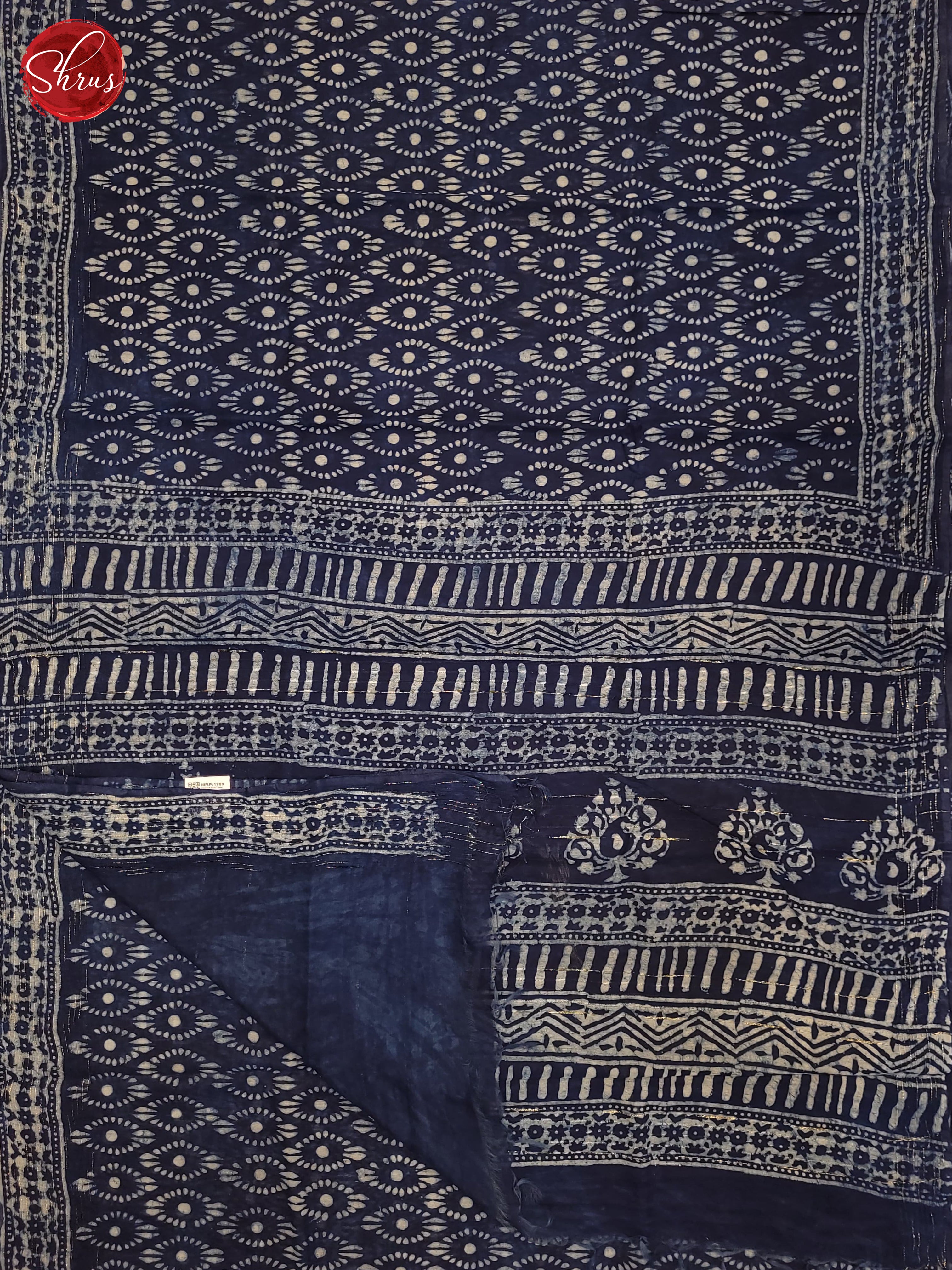 Navy Blue(Single Tone) - Jaipur cotton Saree - Shop on ShrusEternity.com