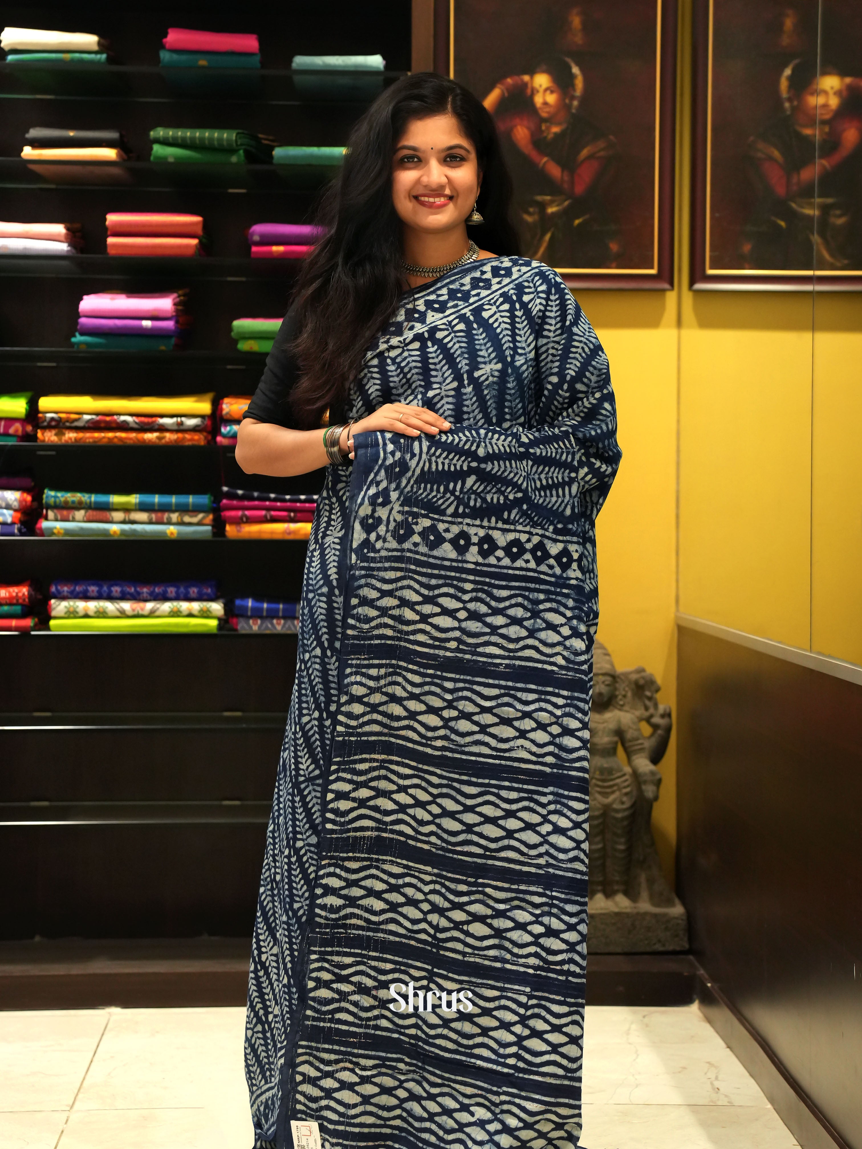 Dark Blue(Single Tone)- Jaipur cotton Saree - Shop on ShrusEternity.com