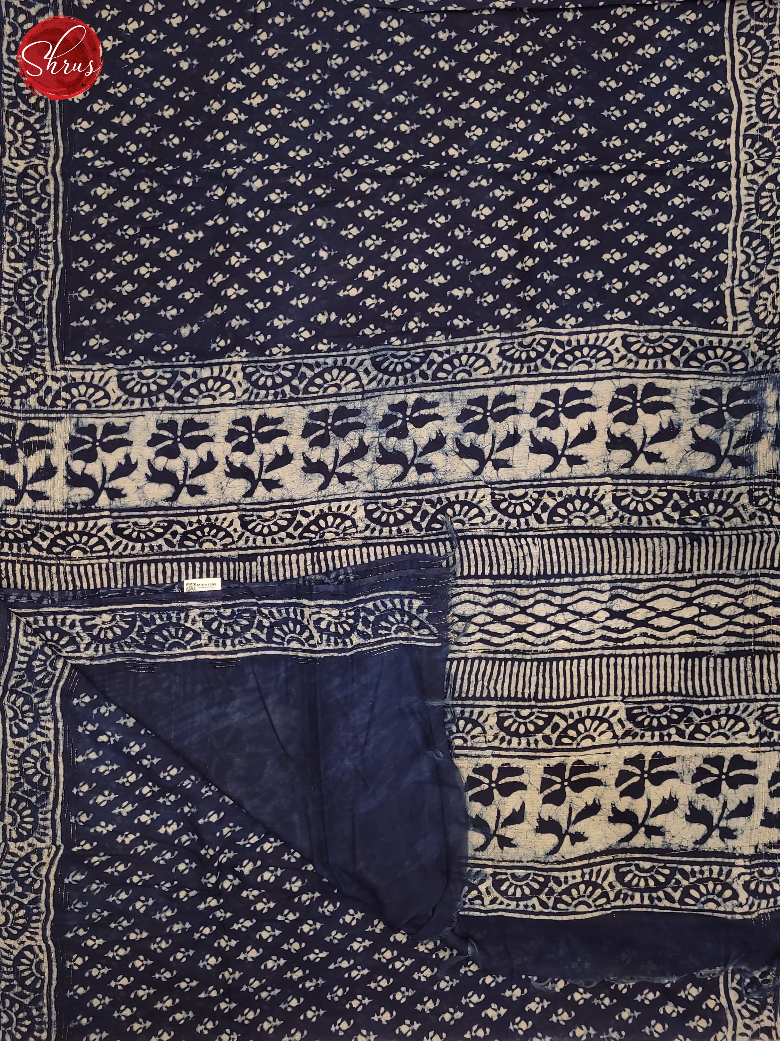 Navy Blue(Single Tone) - Jaipur cotton Saree - Shop on ShrusEternity.com
