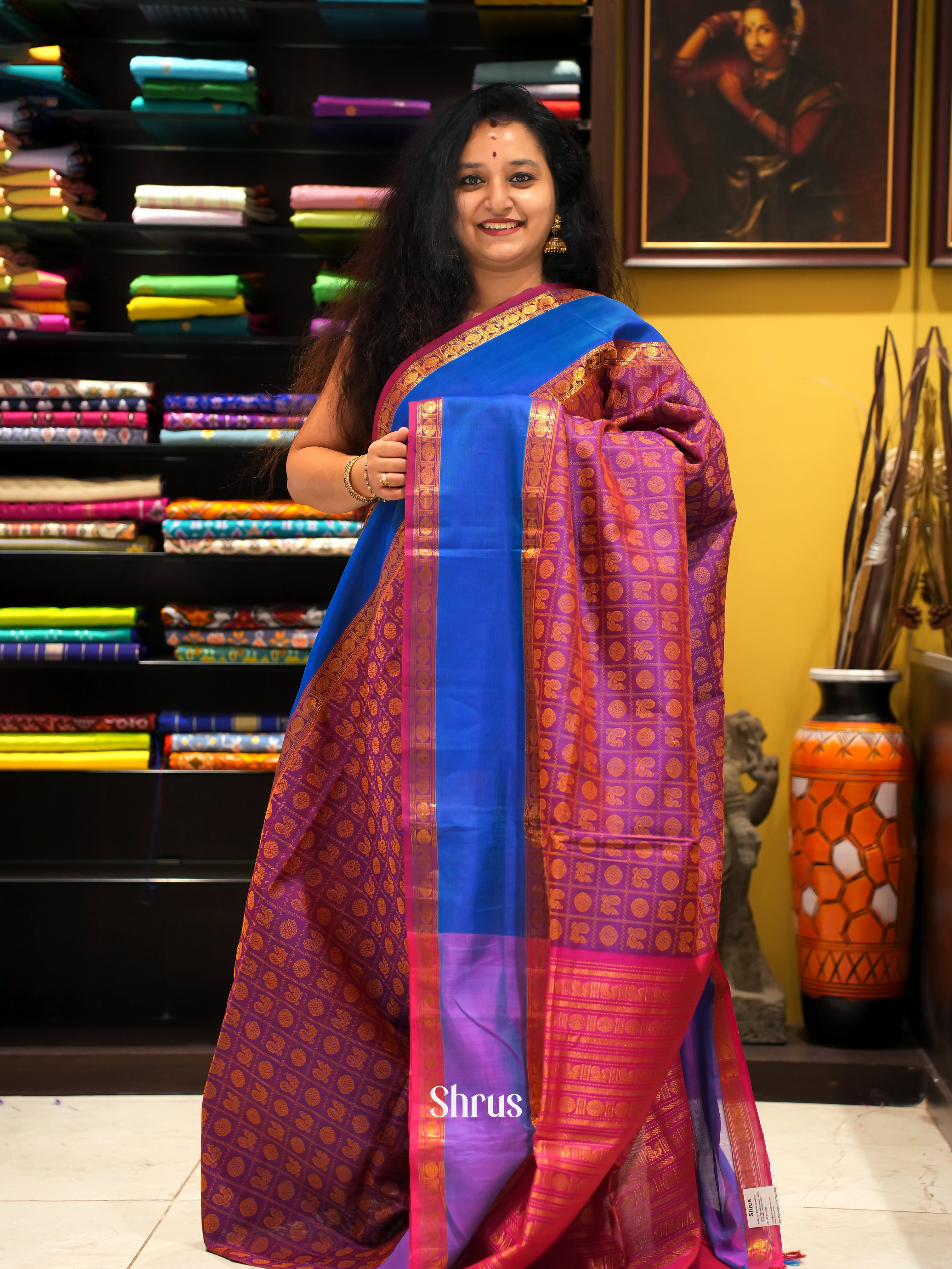 Purple And Pink- Silk Cotton saree - Shop on ShrusEternity.com