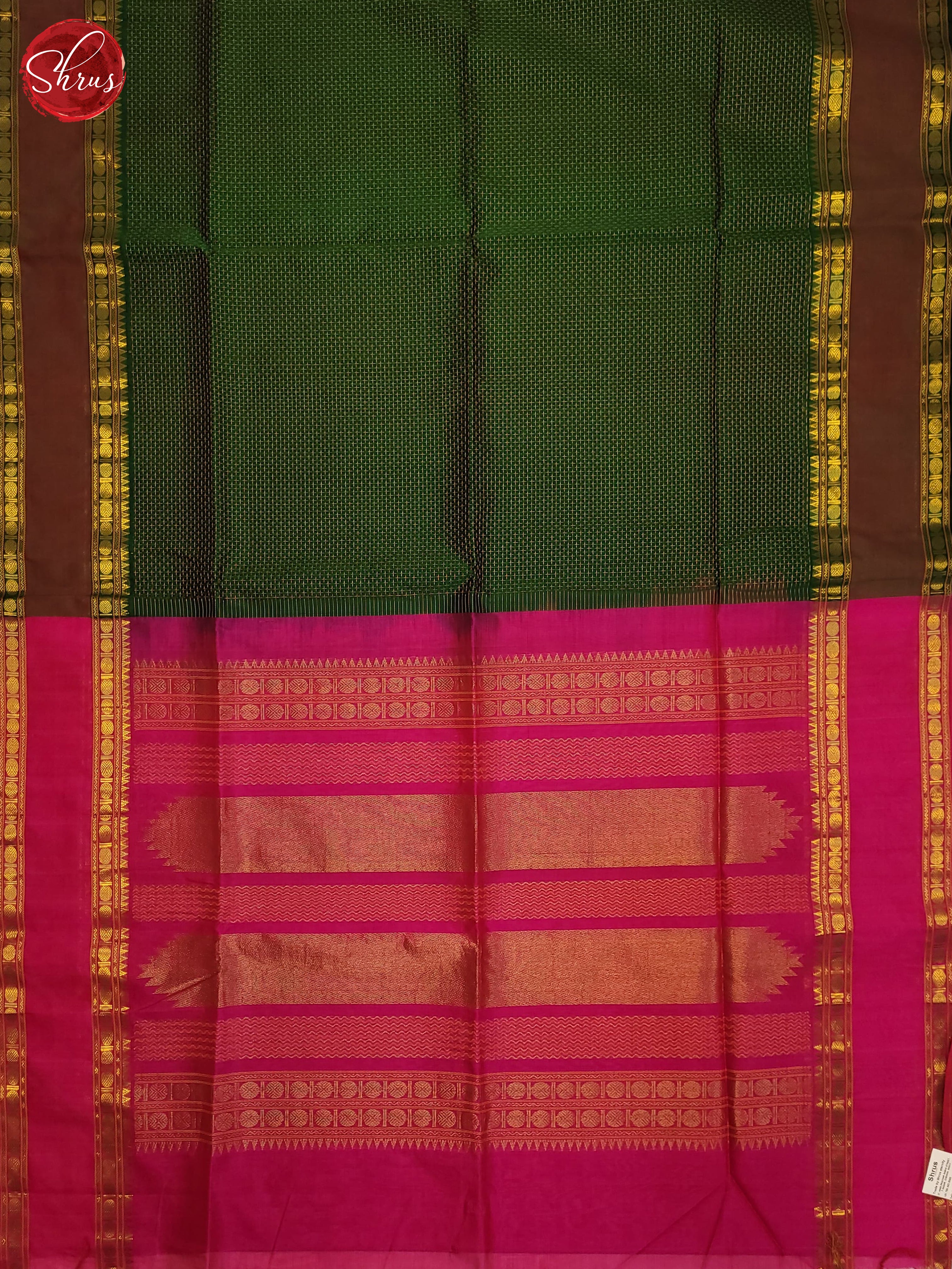 Bottle Green & Pink - Silk Cotton Saree - Shop on ShrusEternity.com