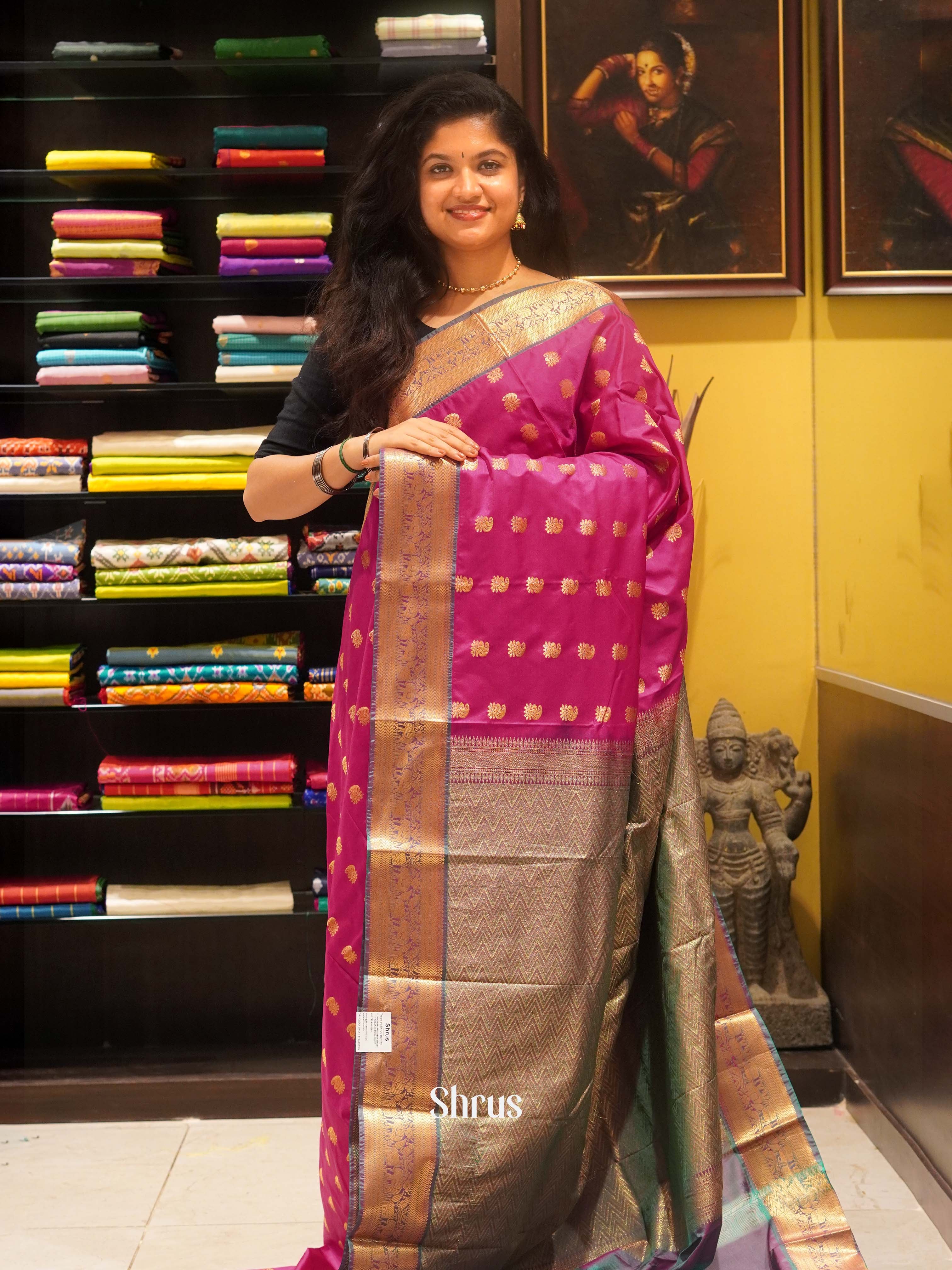 Pink & Purple - Semi Kanchipuram Saree - Shop on ShrusEternity.com