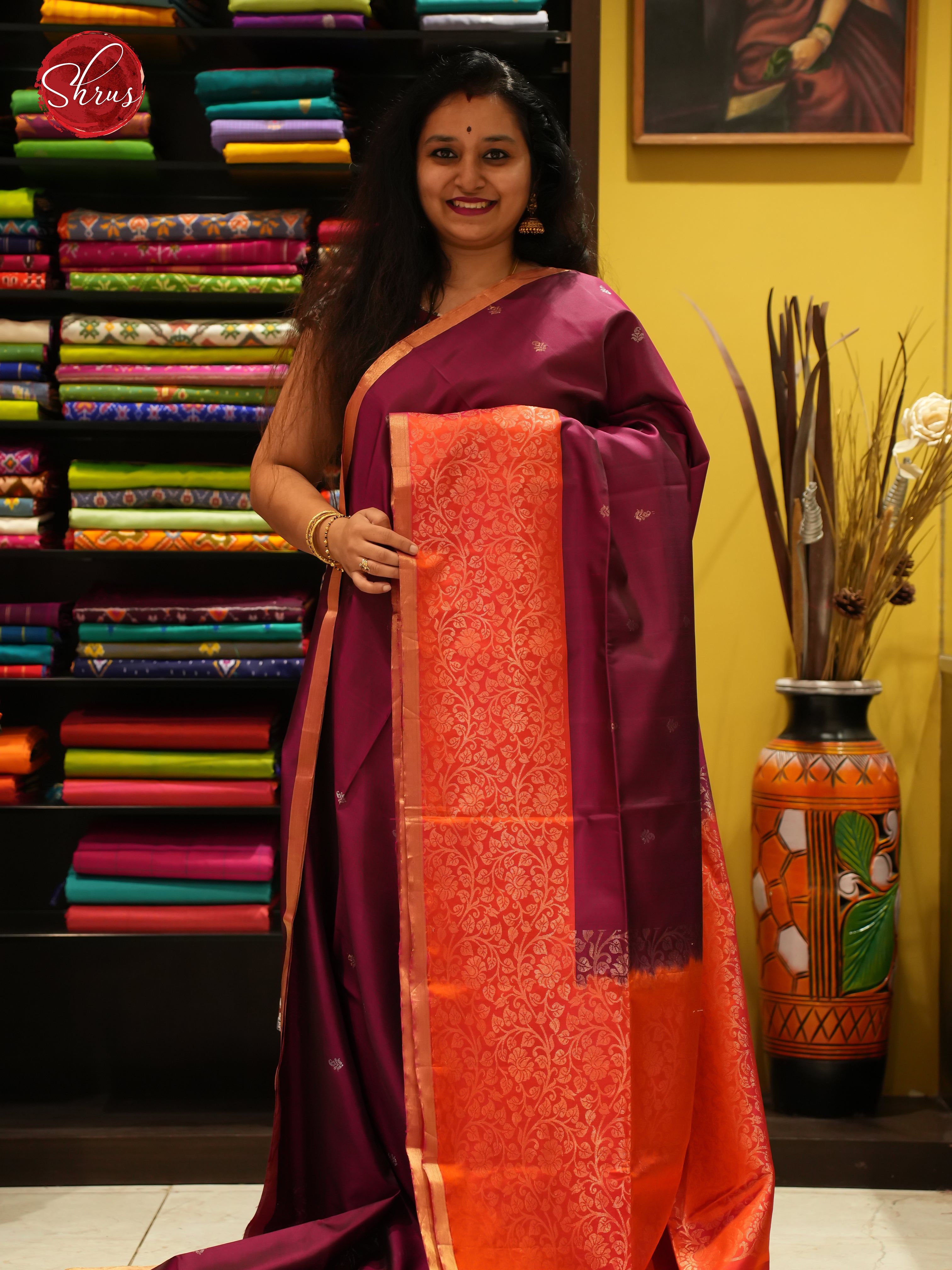 Maroon & Orange - Soft Silk Saree - Shop on ShrusEternity.com