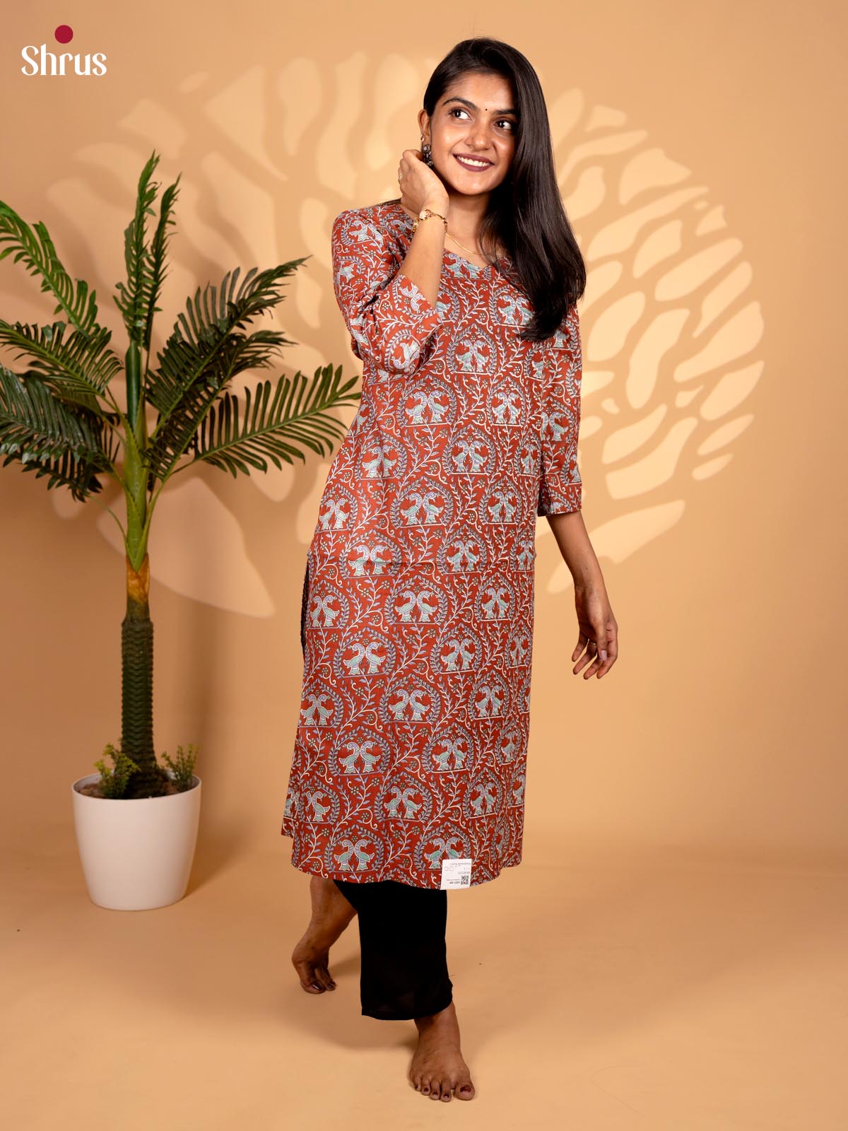 Red - Madhubani printed Readymade kurti - Shop on ShrusEternity.com