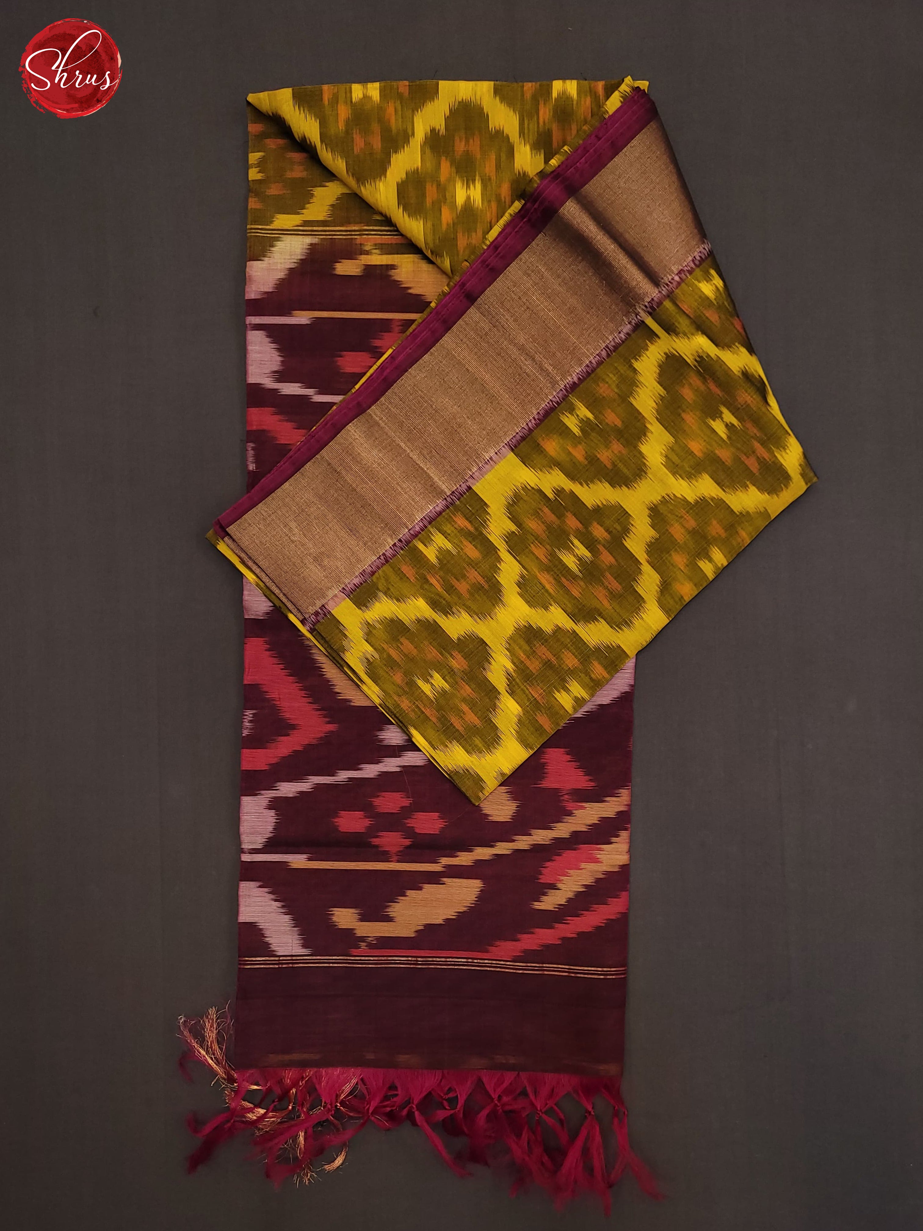 Yellow & Wine - Pochampally sico Saree - Shop on ShrusEternity.com