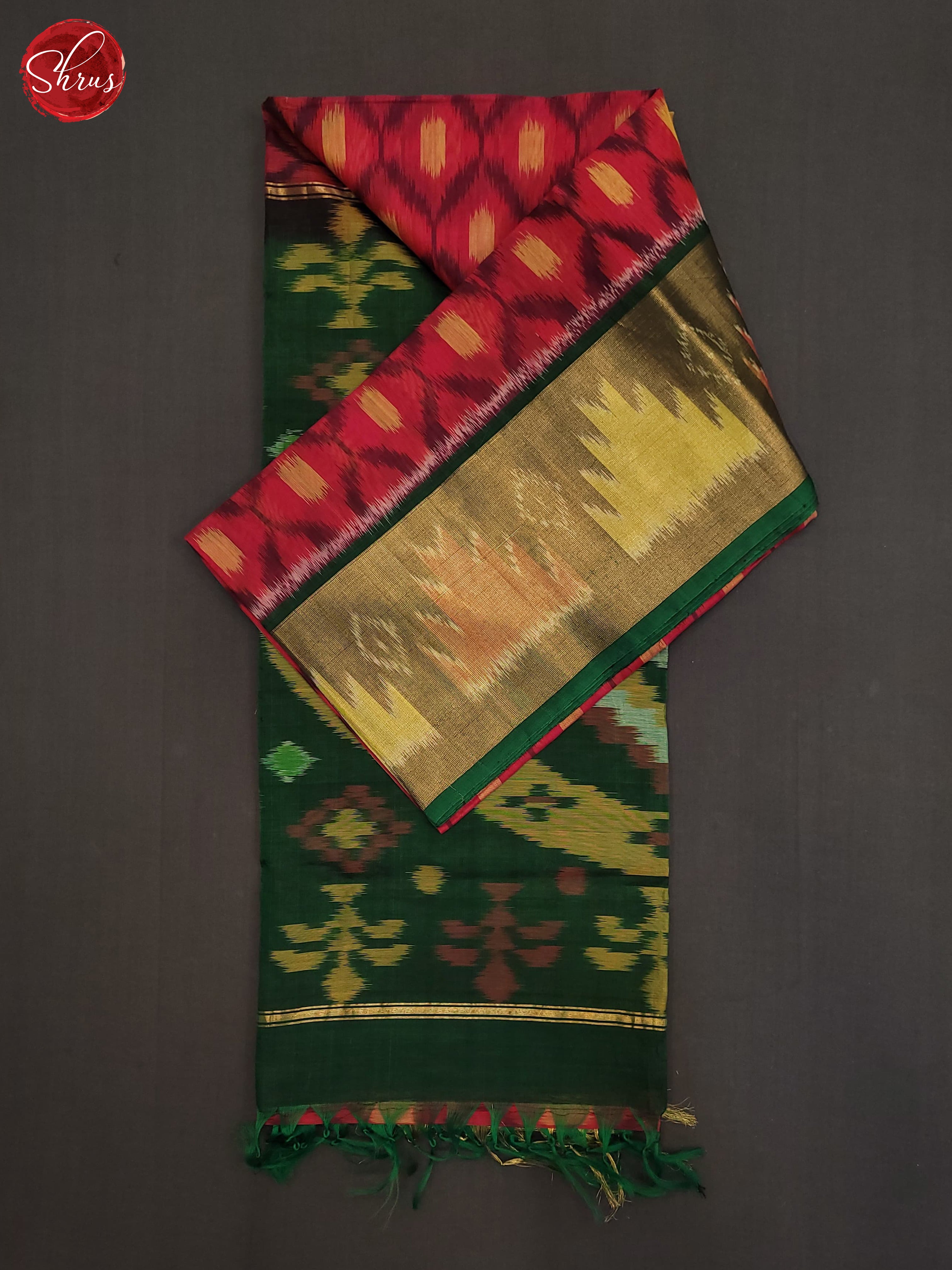 Pink & Bottle Green - Pochampally sico Saree - Shop on ShrusEternity.com