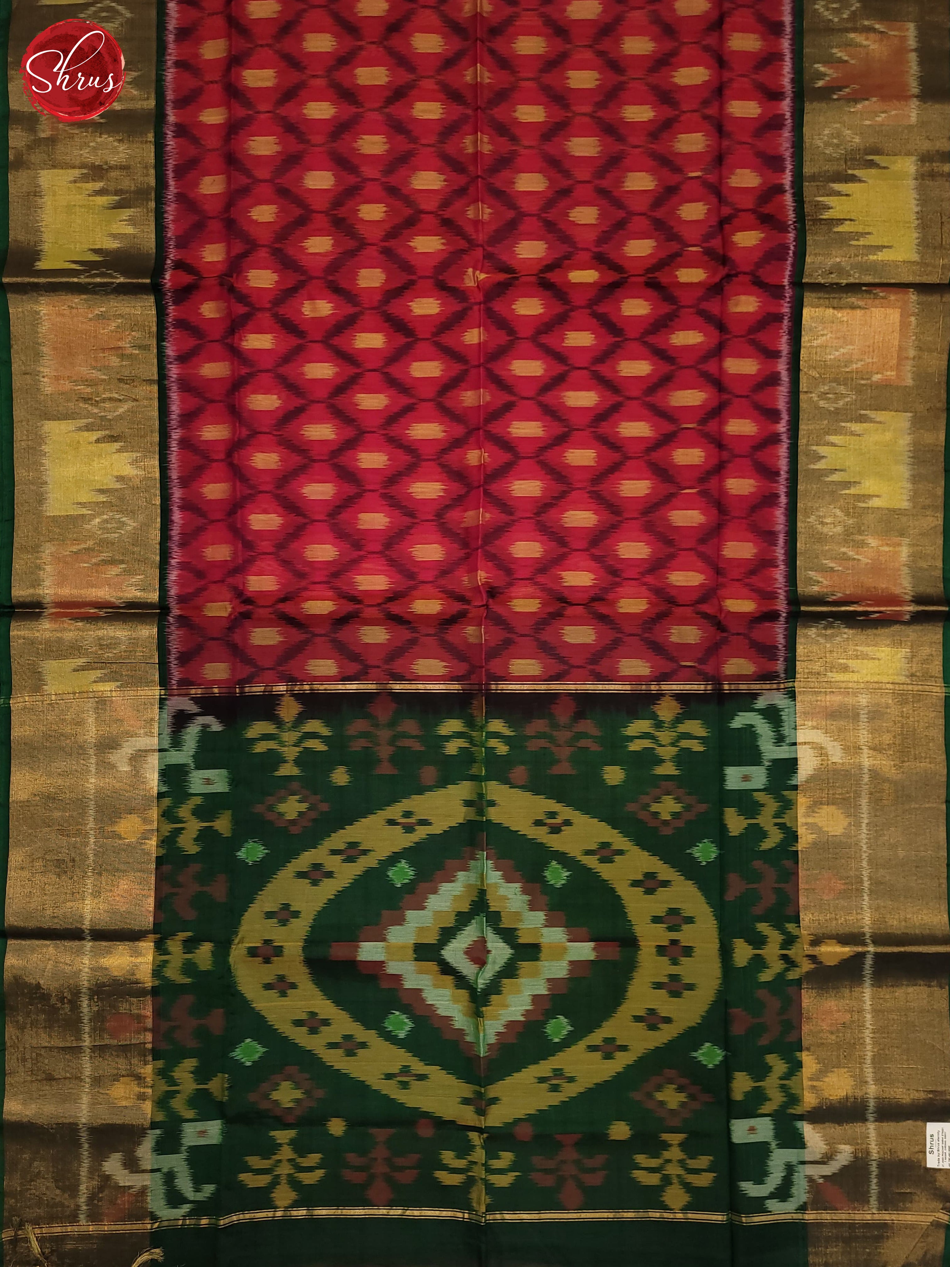 Pink & Bottle Green - Pochampally sico Saree - Shop on ShrusEternity.com