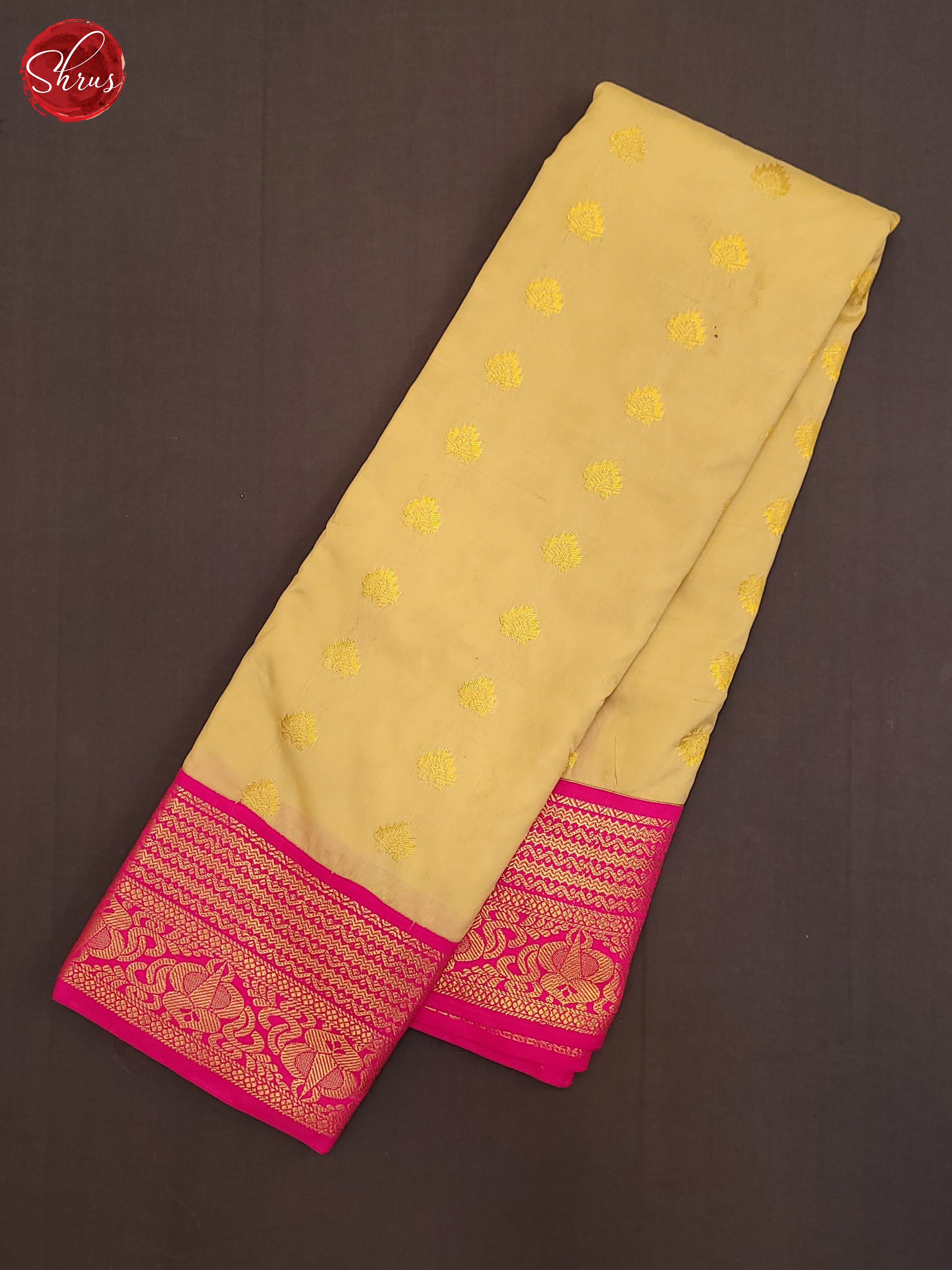 Cream & Pink - Semi Kanchipuram Saree - Shop on ShrusEternity.com