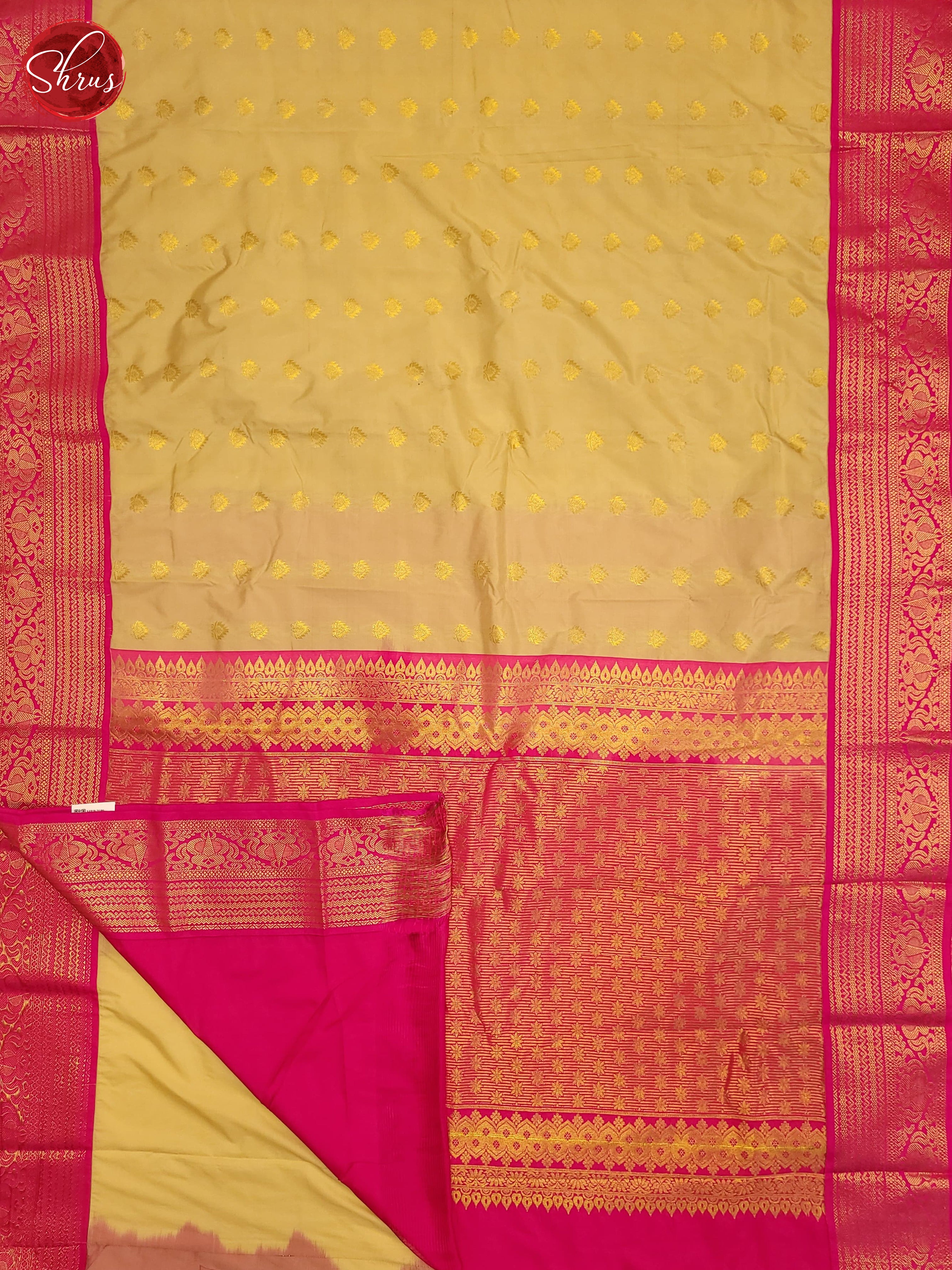 Cream & Pink - Semi Kanchipuram Saree - Shop on ShrusEternity.com