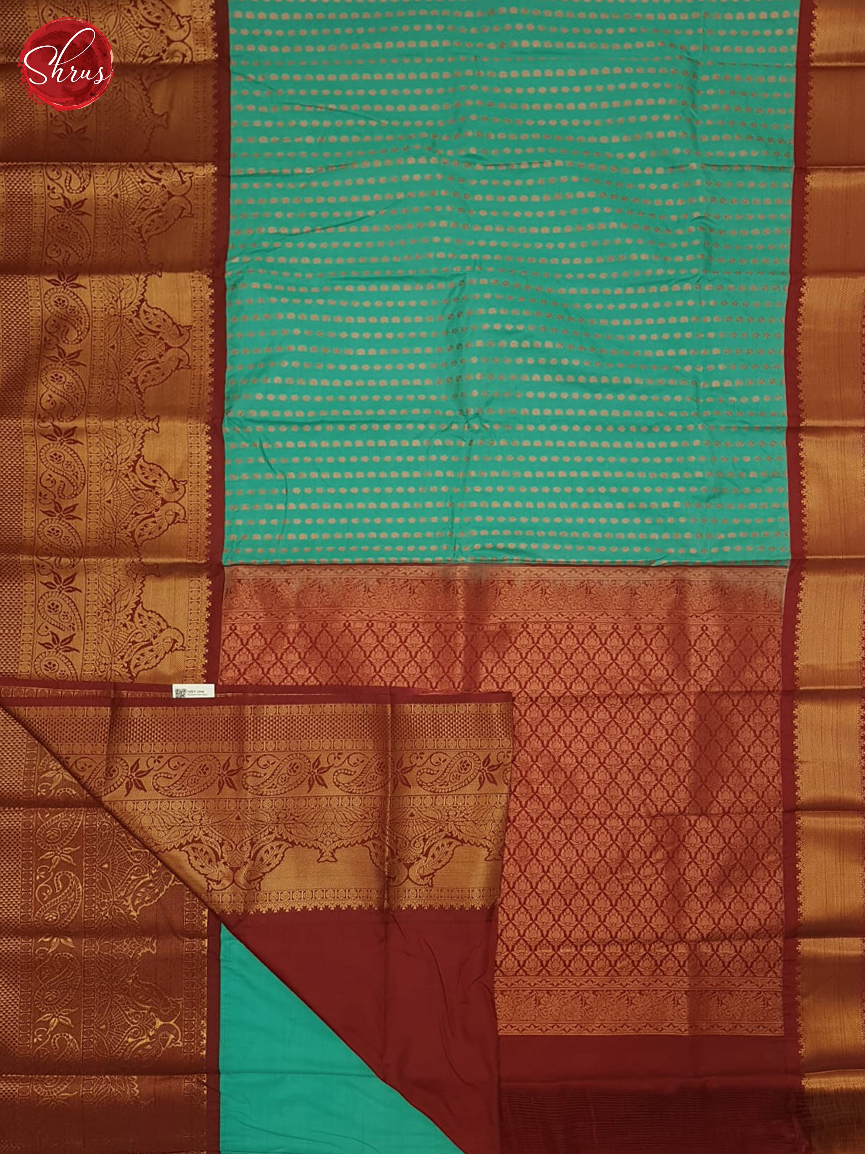 Teal Green & Arakku Maroon - Semi Kanchipuram Saree - Shop on ShrusEternity.com
