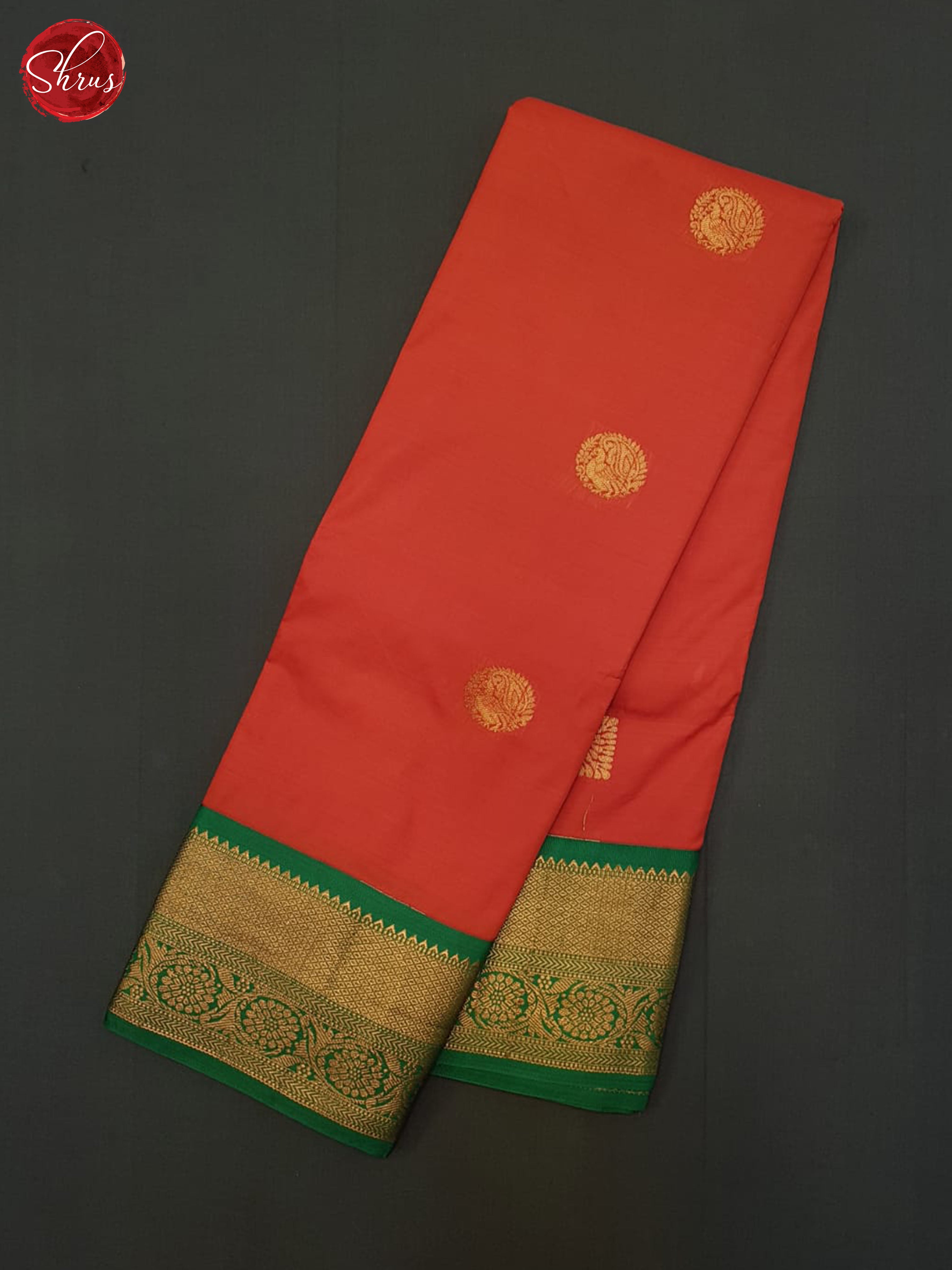 Orange & Green - Semi Kanchipuram Saree - Shop on ShrusEternity.com