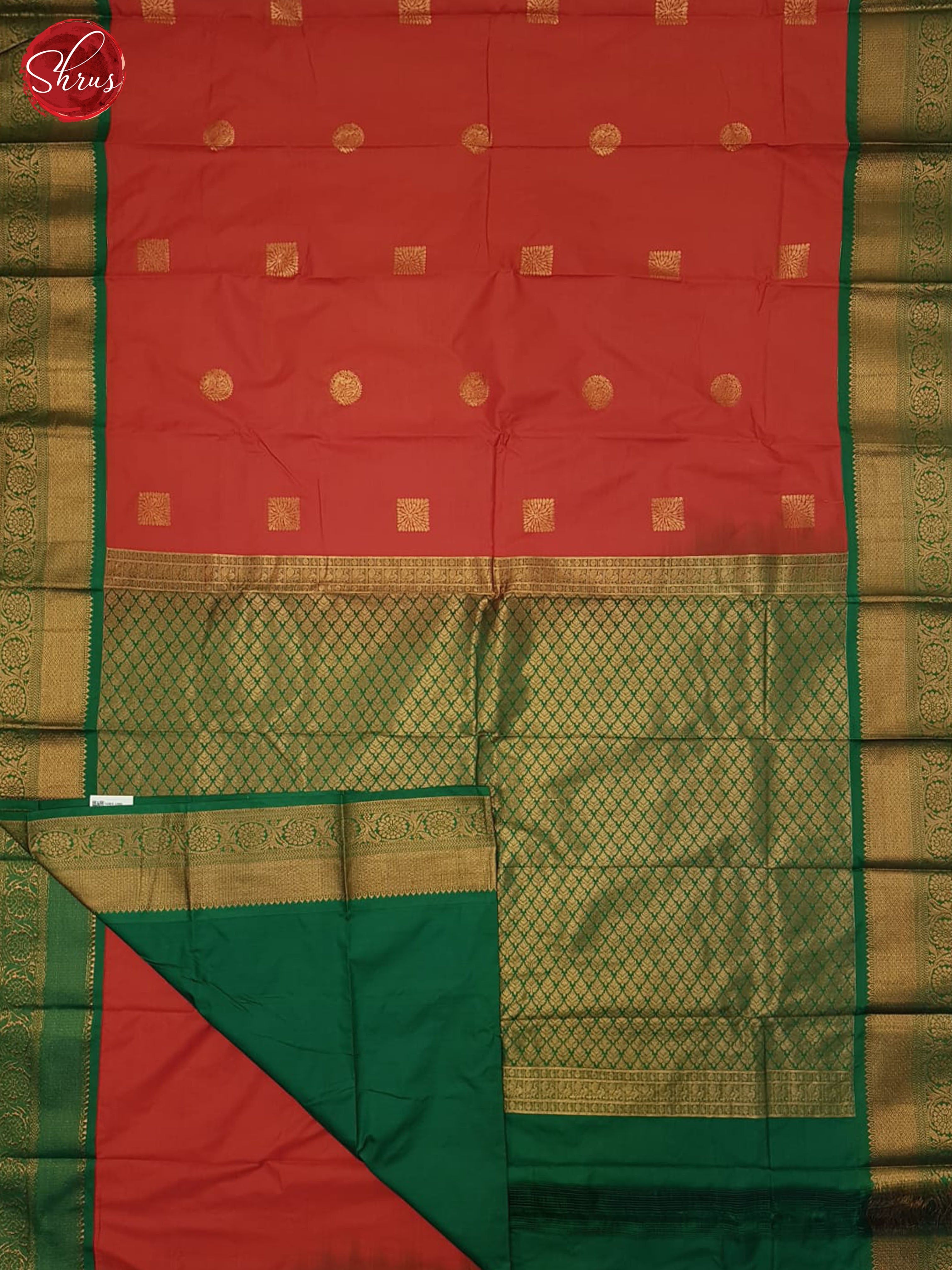 Orange & Green - Semi Kanchipuram Saree - Shop on ShrusEternity.com