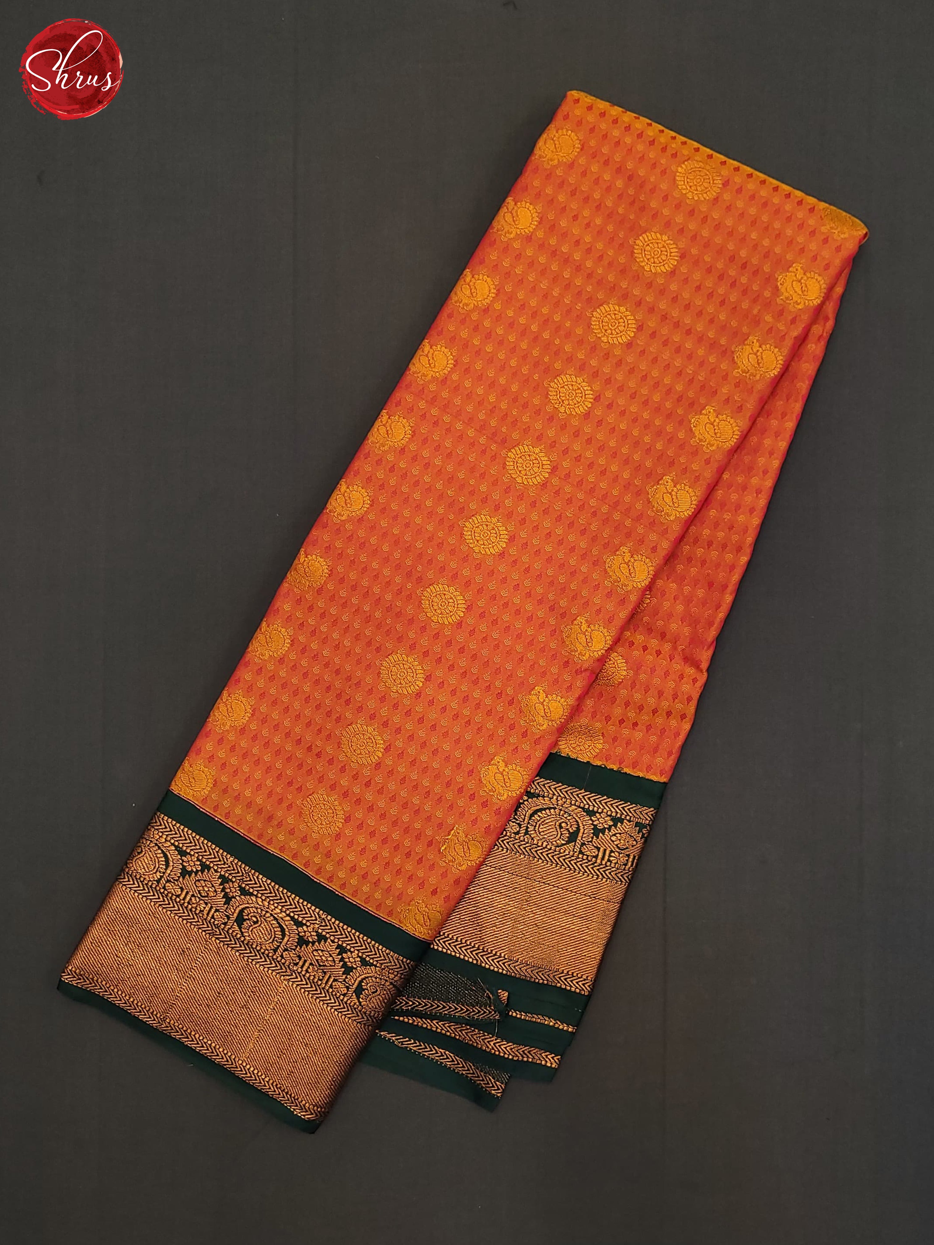 Orange & Green -Semi Kanchipuram Saree - Shop on ShrusEternity.com