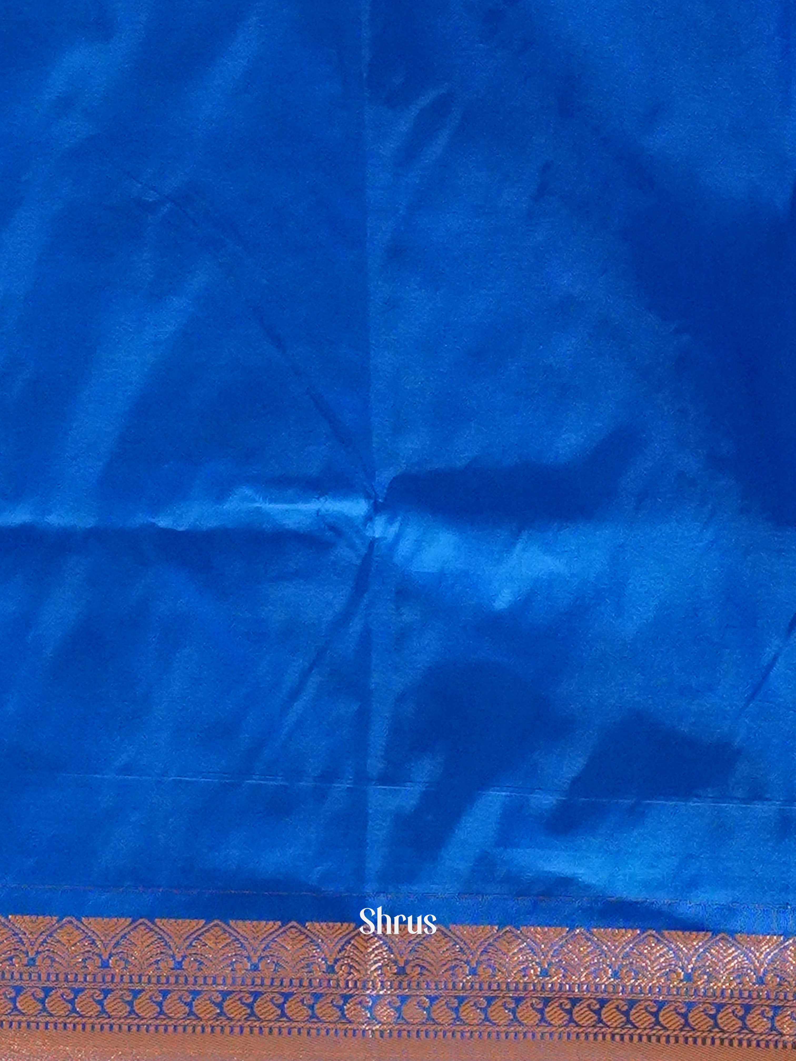 Peach & Blue - Semi Kanchipuram Saree - Shop on ShrusEternity.com