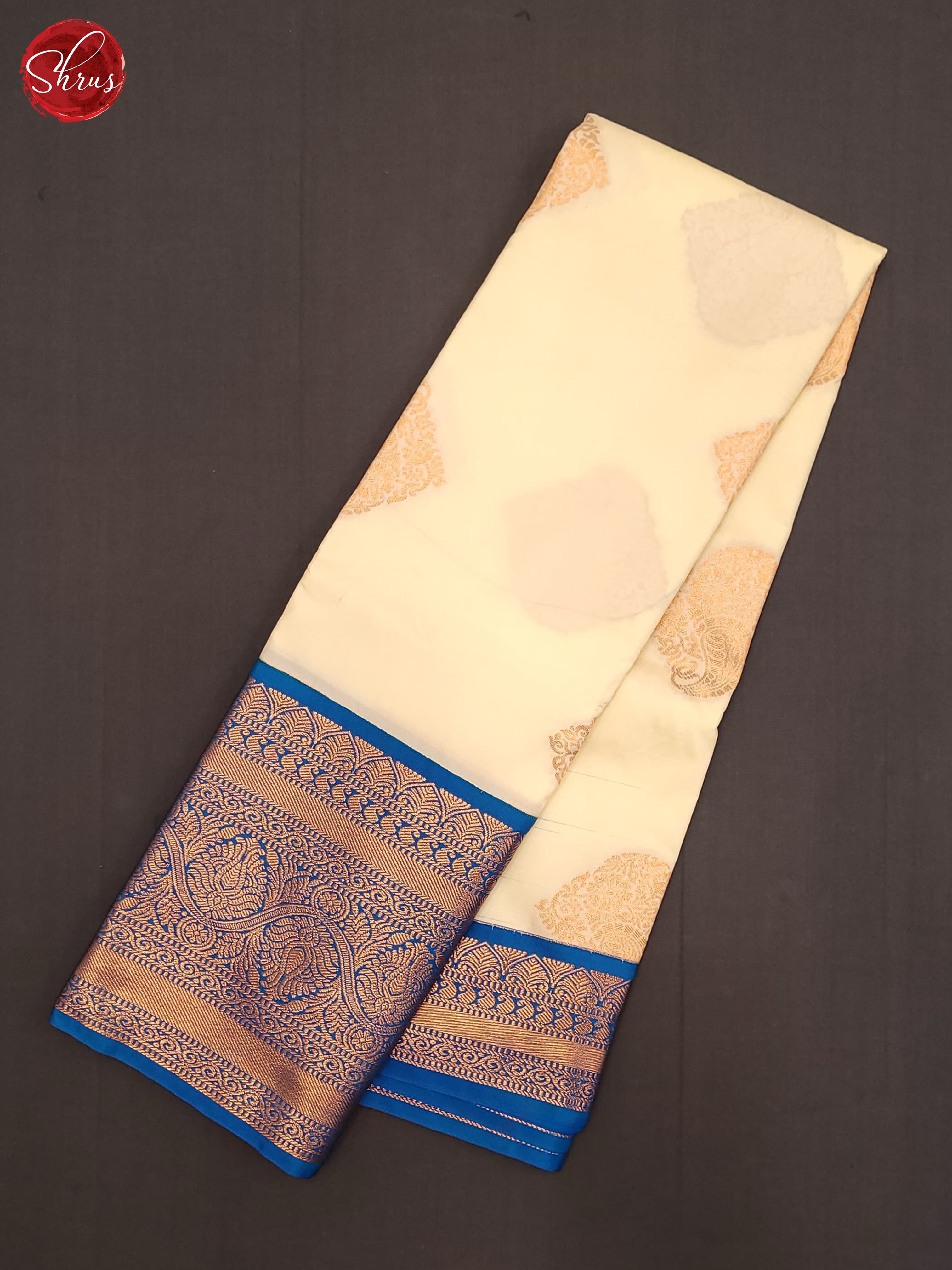 Cream & Blue- Semi Kanchipuram Saree - Shop on ShrusEternity.com