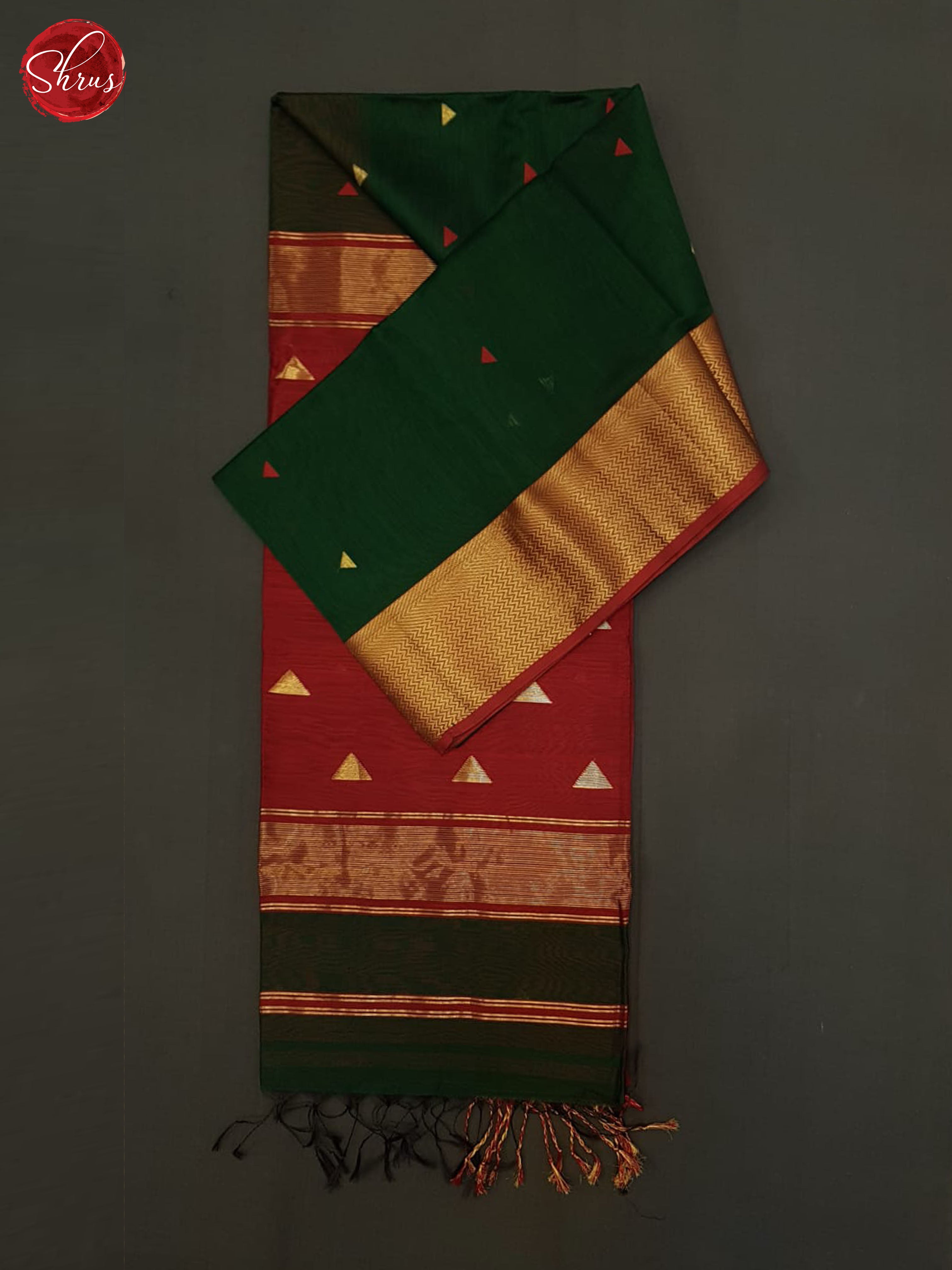 Green & Red - Maheshwari silkcotton Saree - Shop on ShrusEternity.com