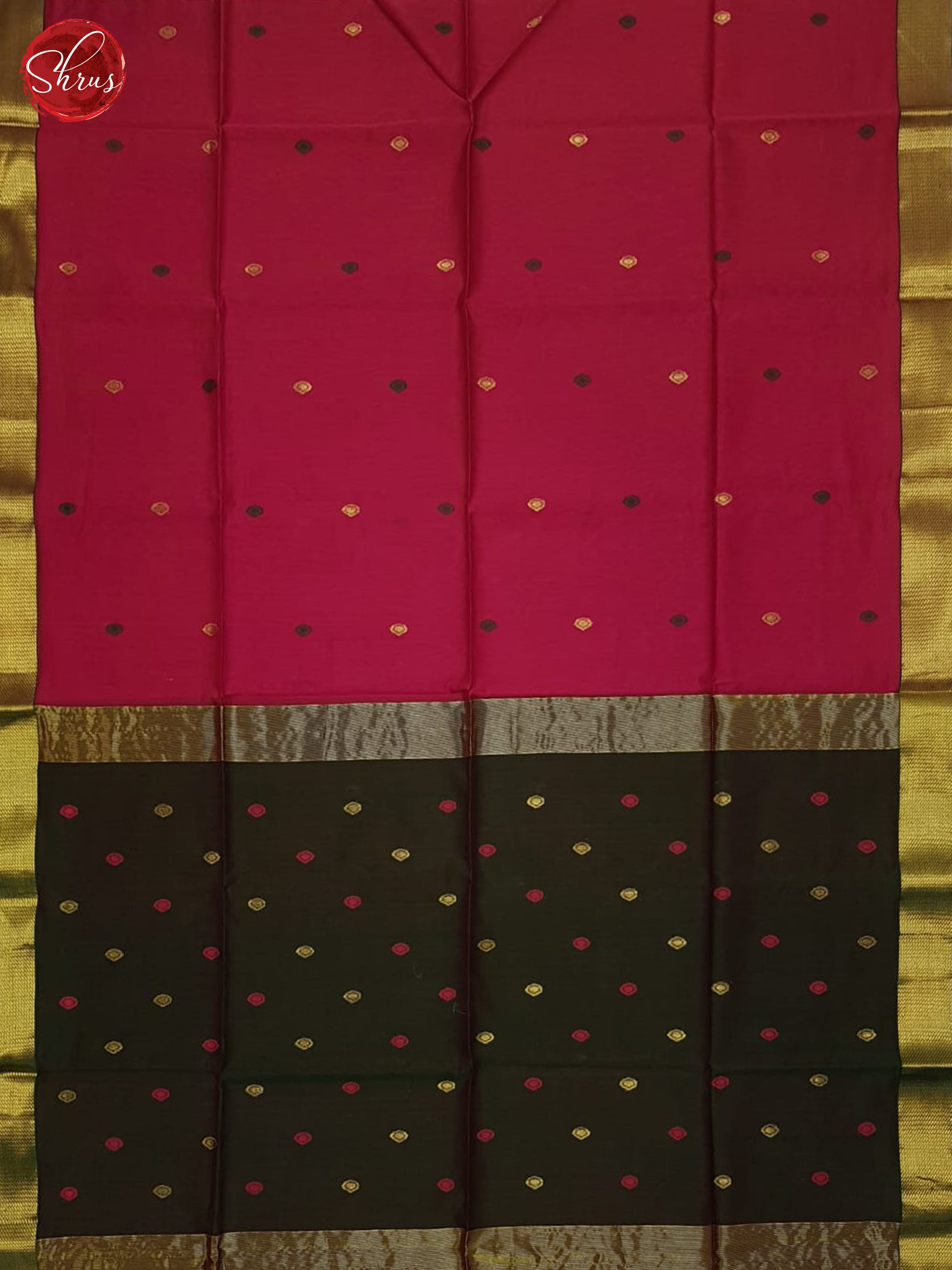 Rani Pink & Green - Maheshwari silkcotton Saree - Shop on ShrusEternity.com