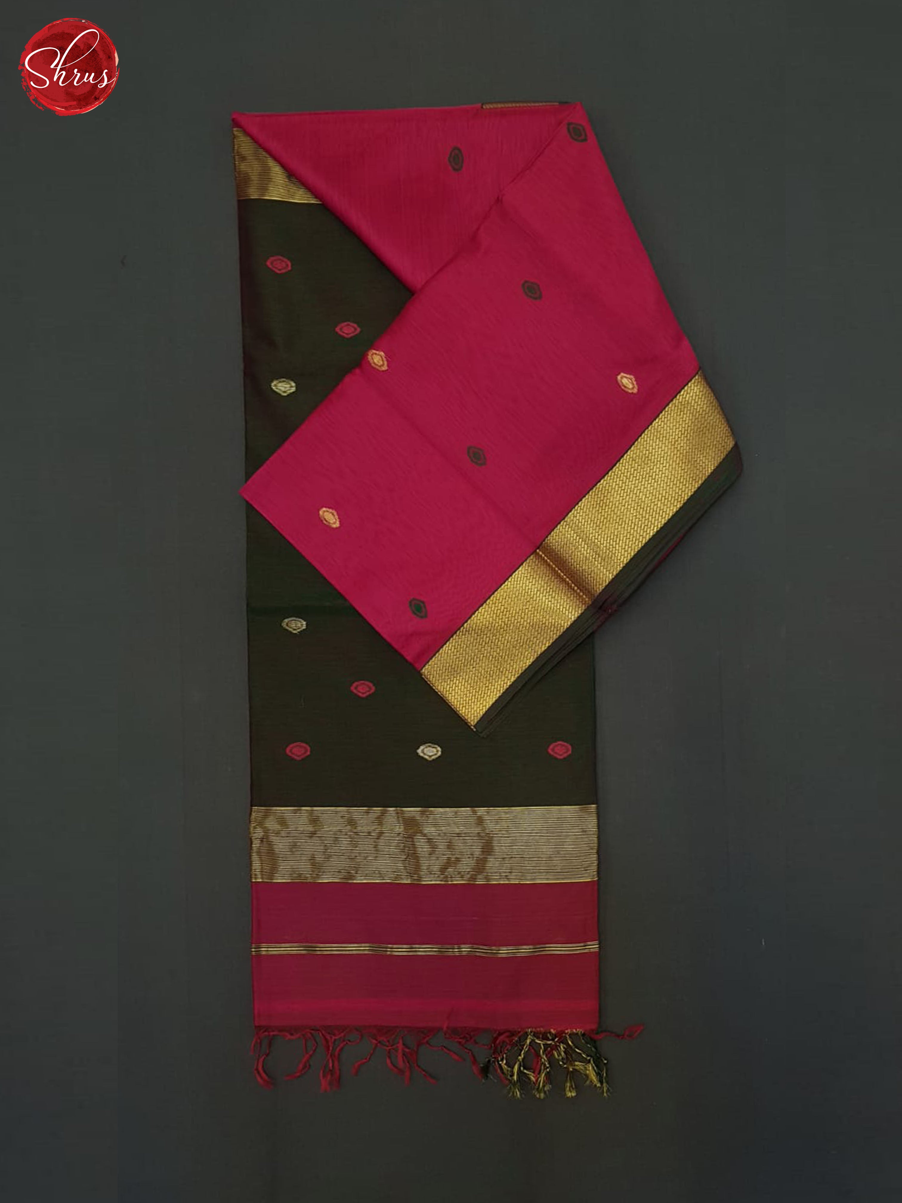Rani Pink & Green - Maheshwari silkcotton Saree - Shop on ShrusEternity.com
