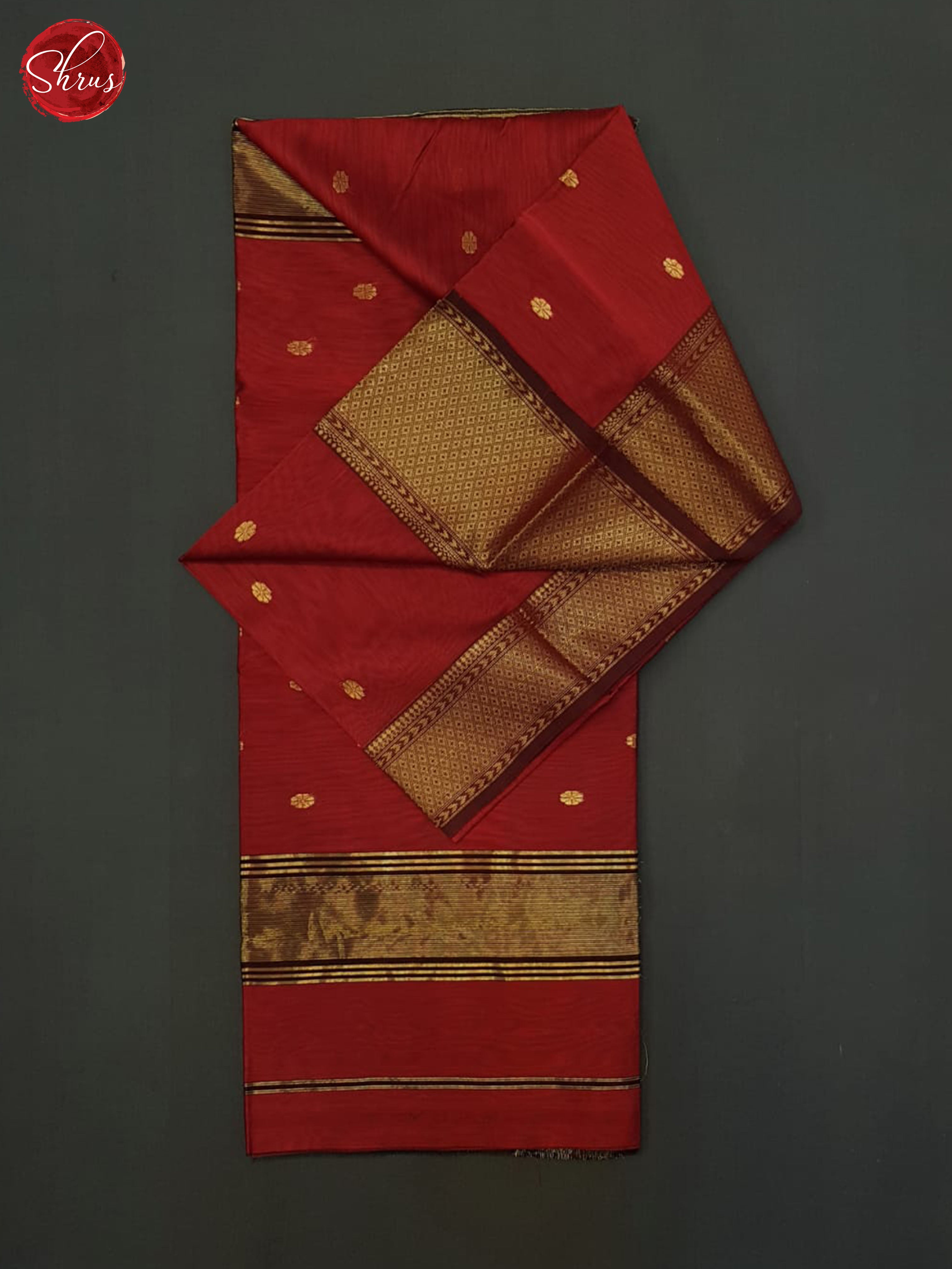 Red & Brown - Maheshwari silkcotton Saree - Shop on ShrusEternity.com