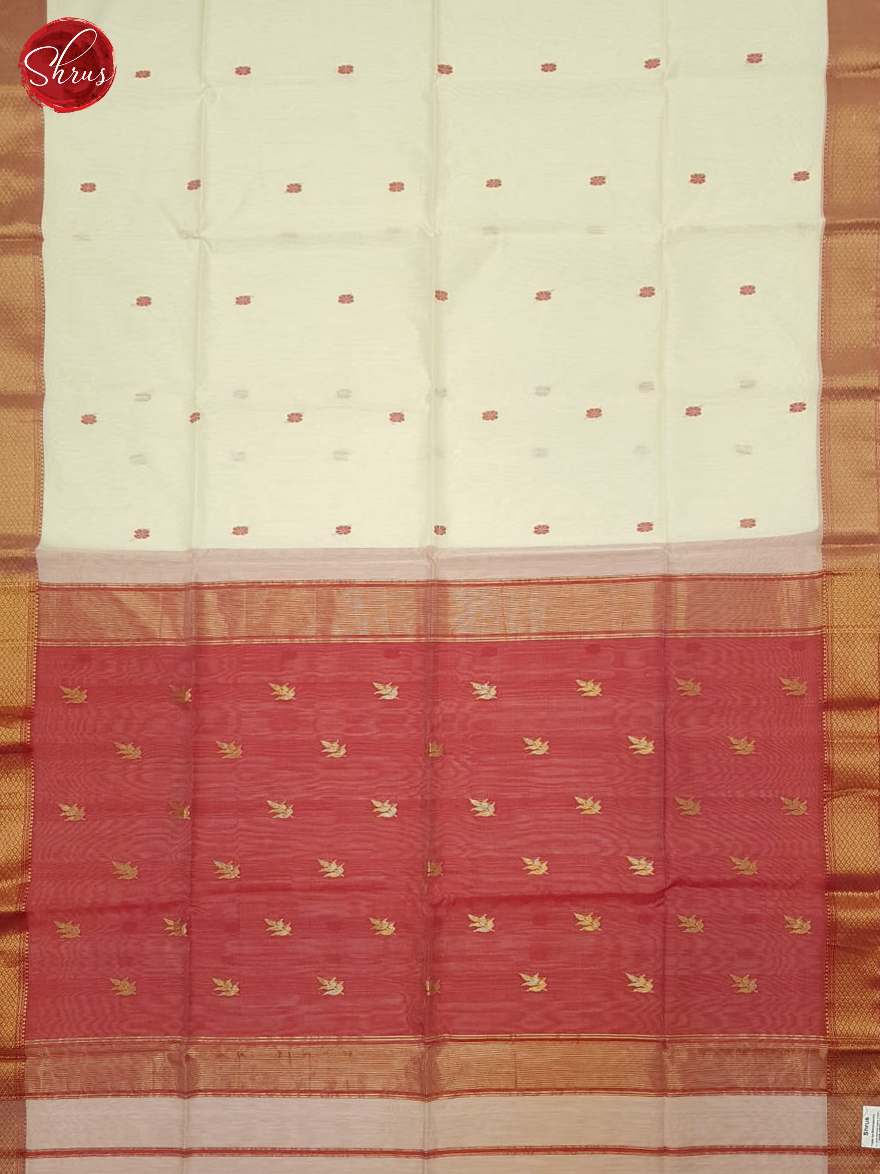 Cream & Red - Maheshwari silkcotton Saree - Shop on ShrusEternity.com