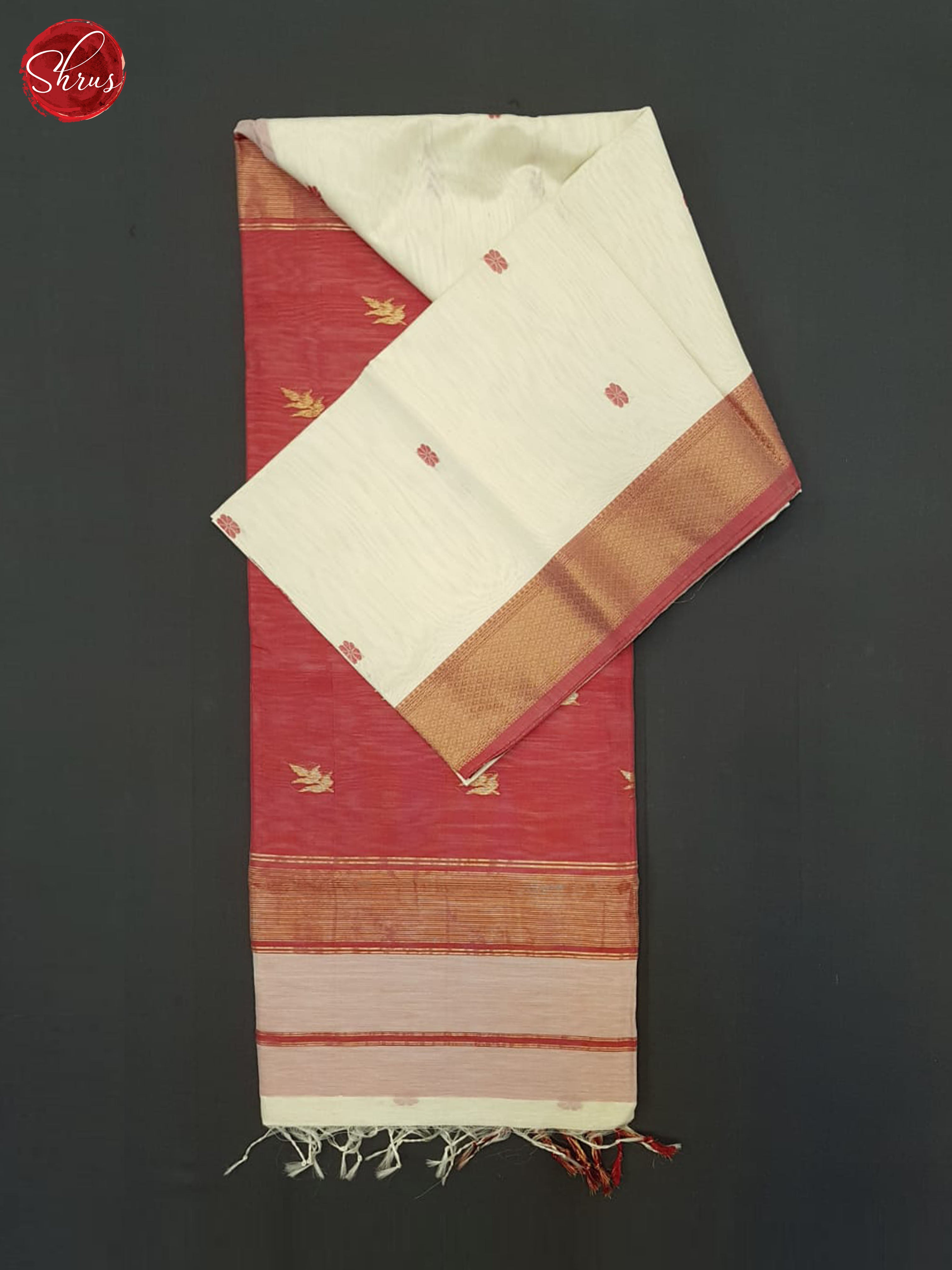 Cream & Red - Maheshwari silkcotton Saree - Shop on ShrusEternity.com