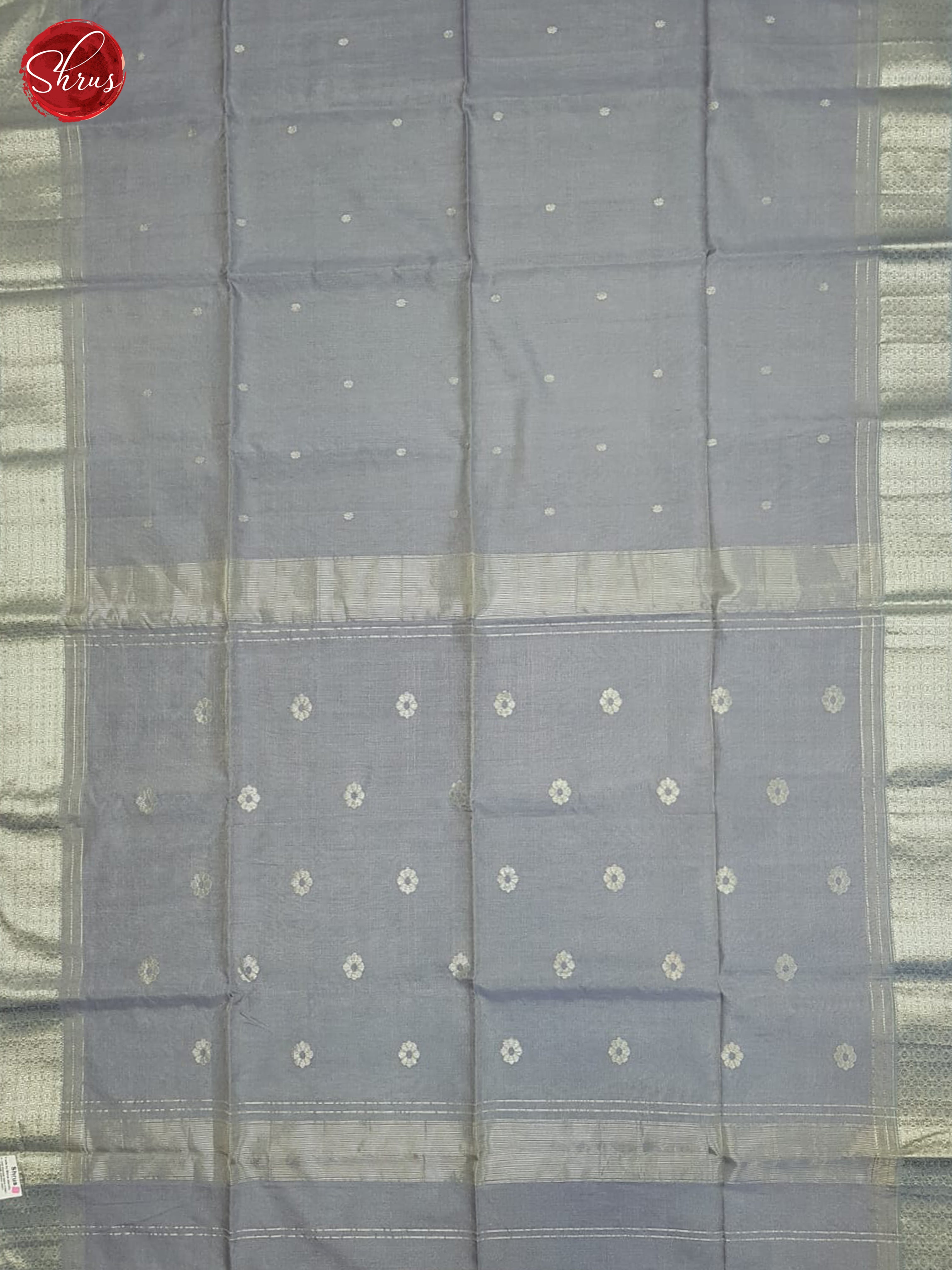 Blueish Grey(Single Tone)- Maheshwari Silk Cotton Saree - Shop on ShrusEternity.com