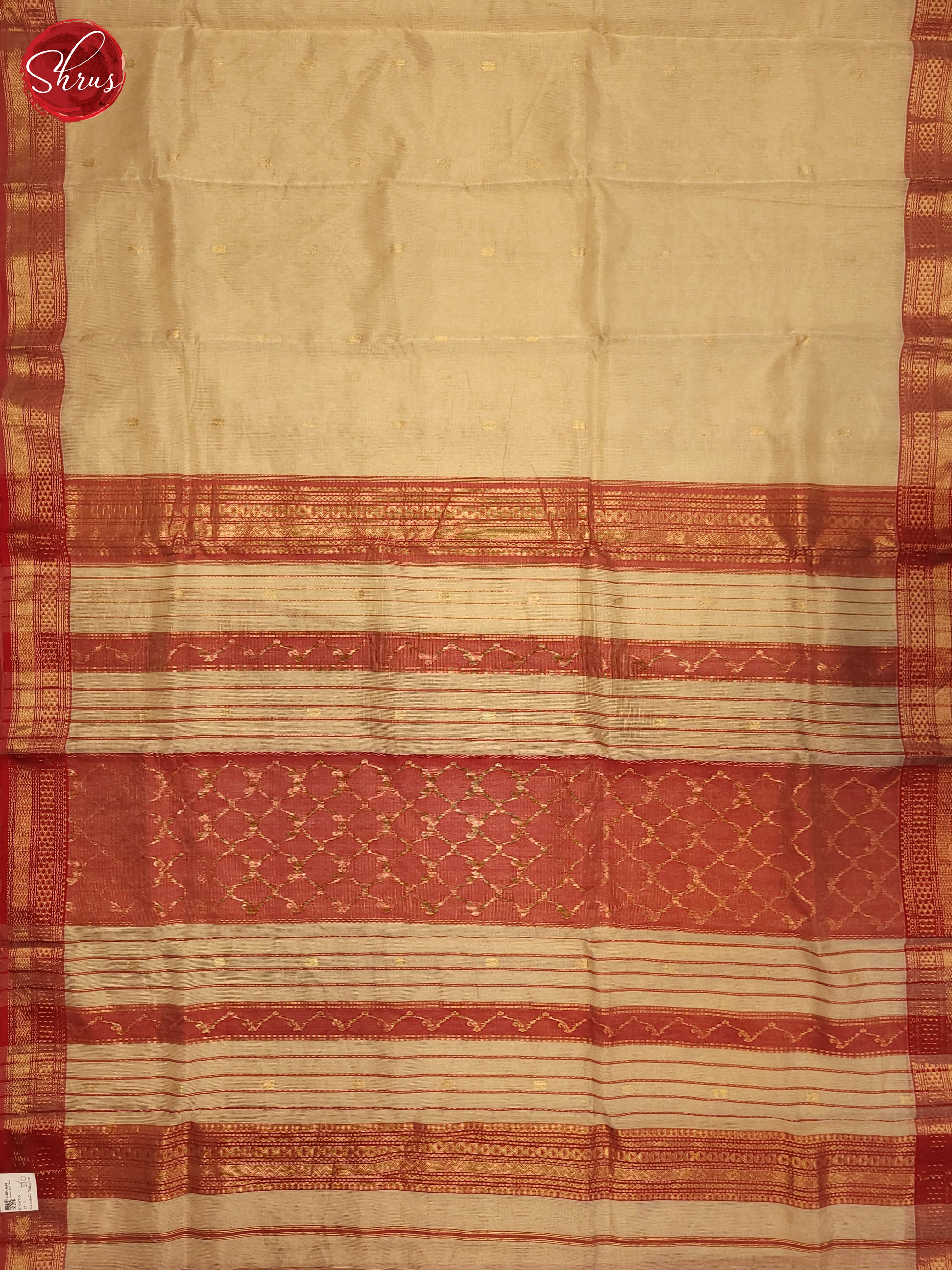 Beige & Red - Maheshwari silkcotton Saree - Shop on ShrusEternity.com