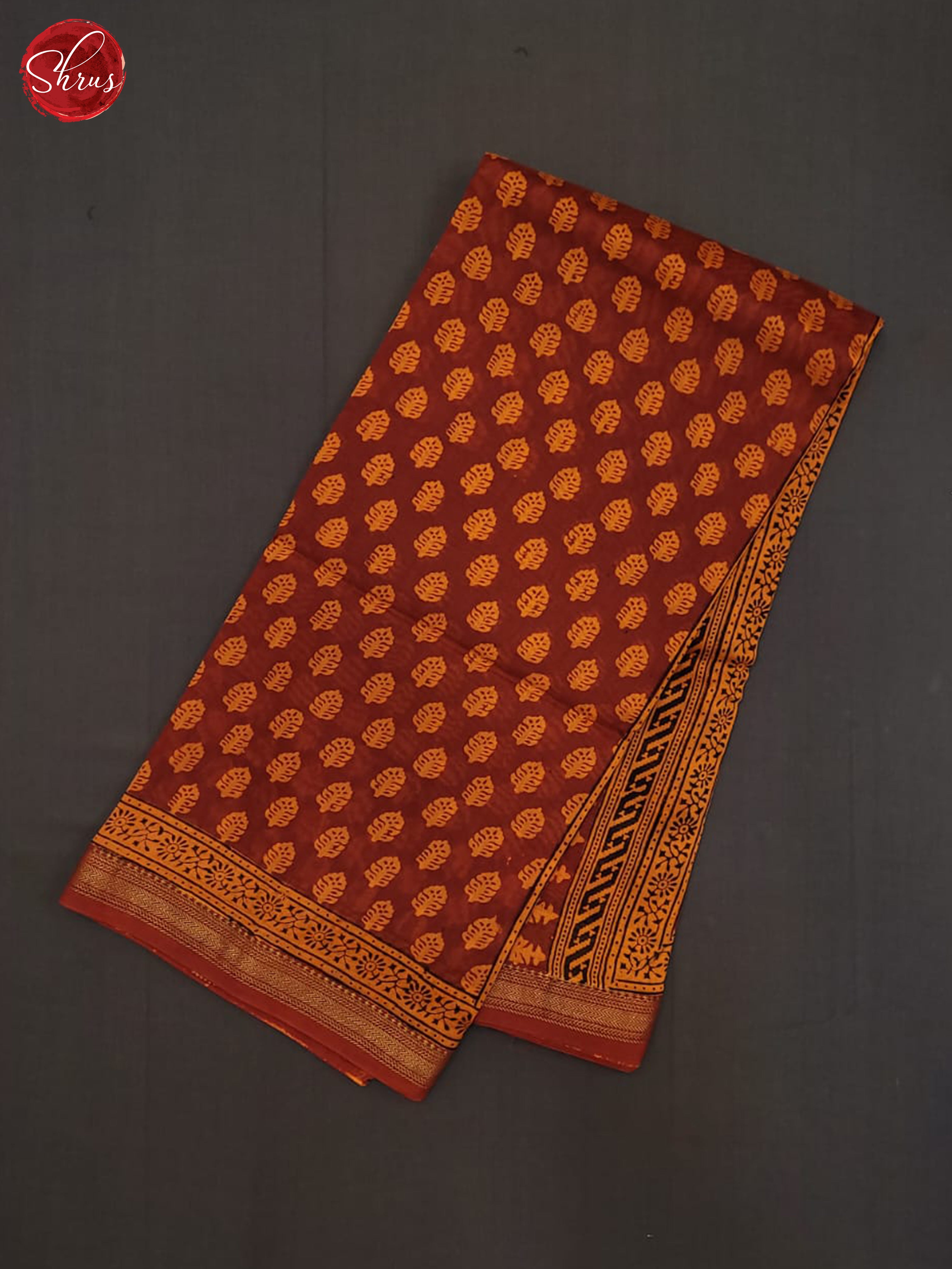 Maroon and Orange- Maheshwari Silk Cotton Saree - Shop on ShrusEternity.com