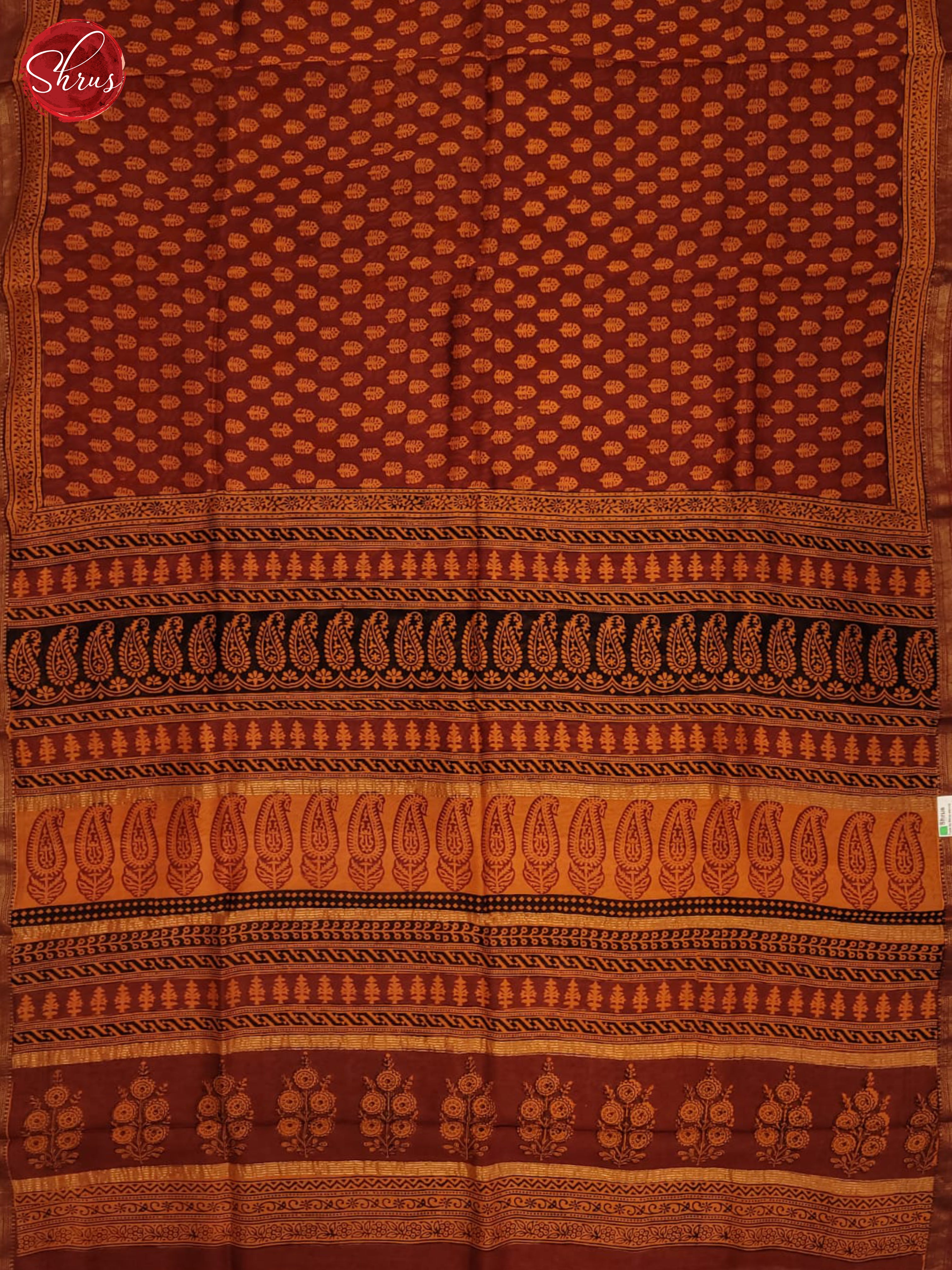 Maroon and Orange- Maheshwari Silk Cotton Saree - Shop on ShrusEternity.com