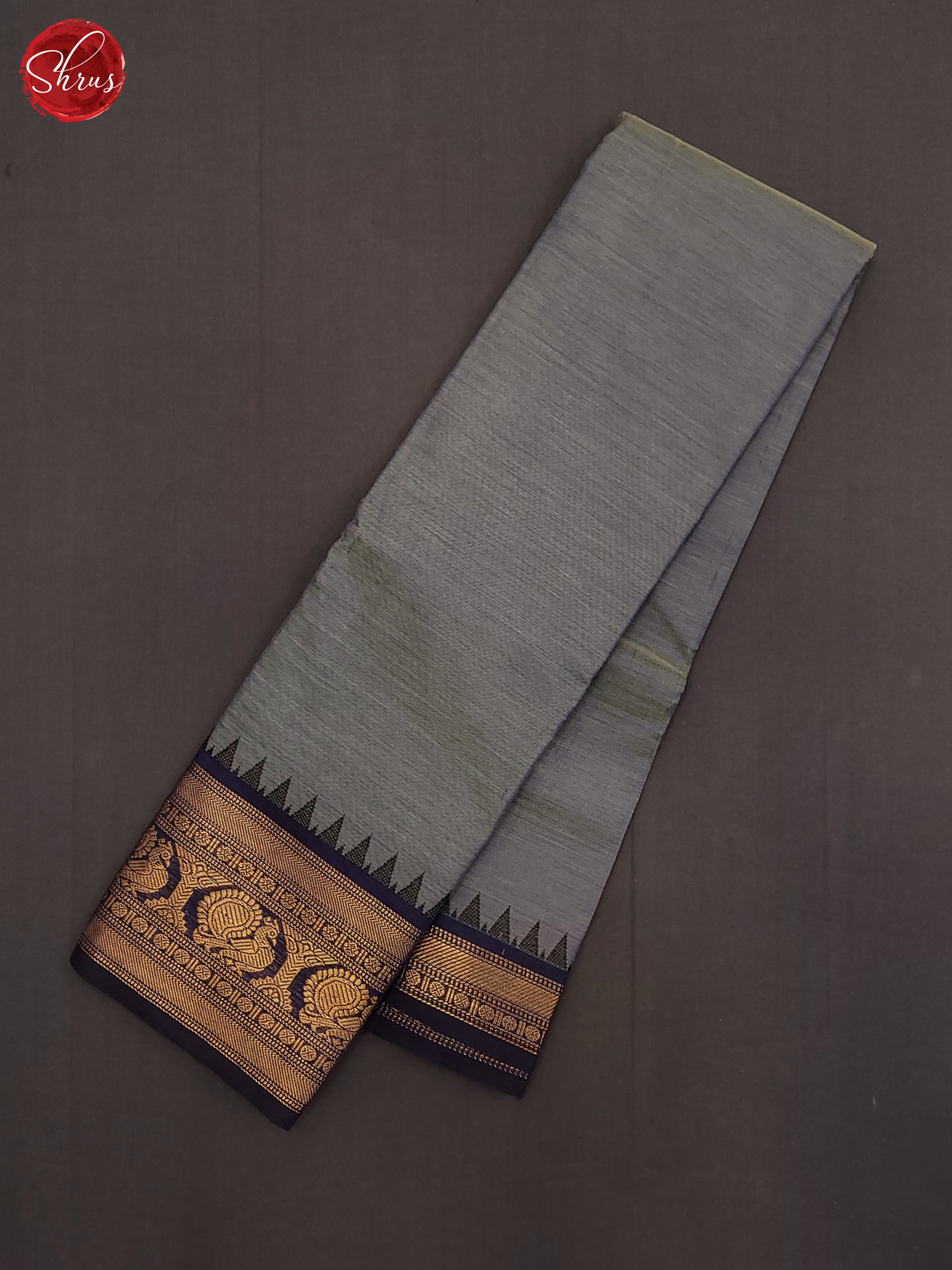 Grey & Black - Silkcotton-halfpure Saree - Shop on ShrusEternity.com