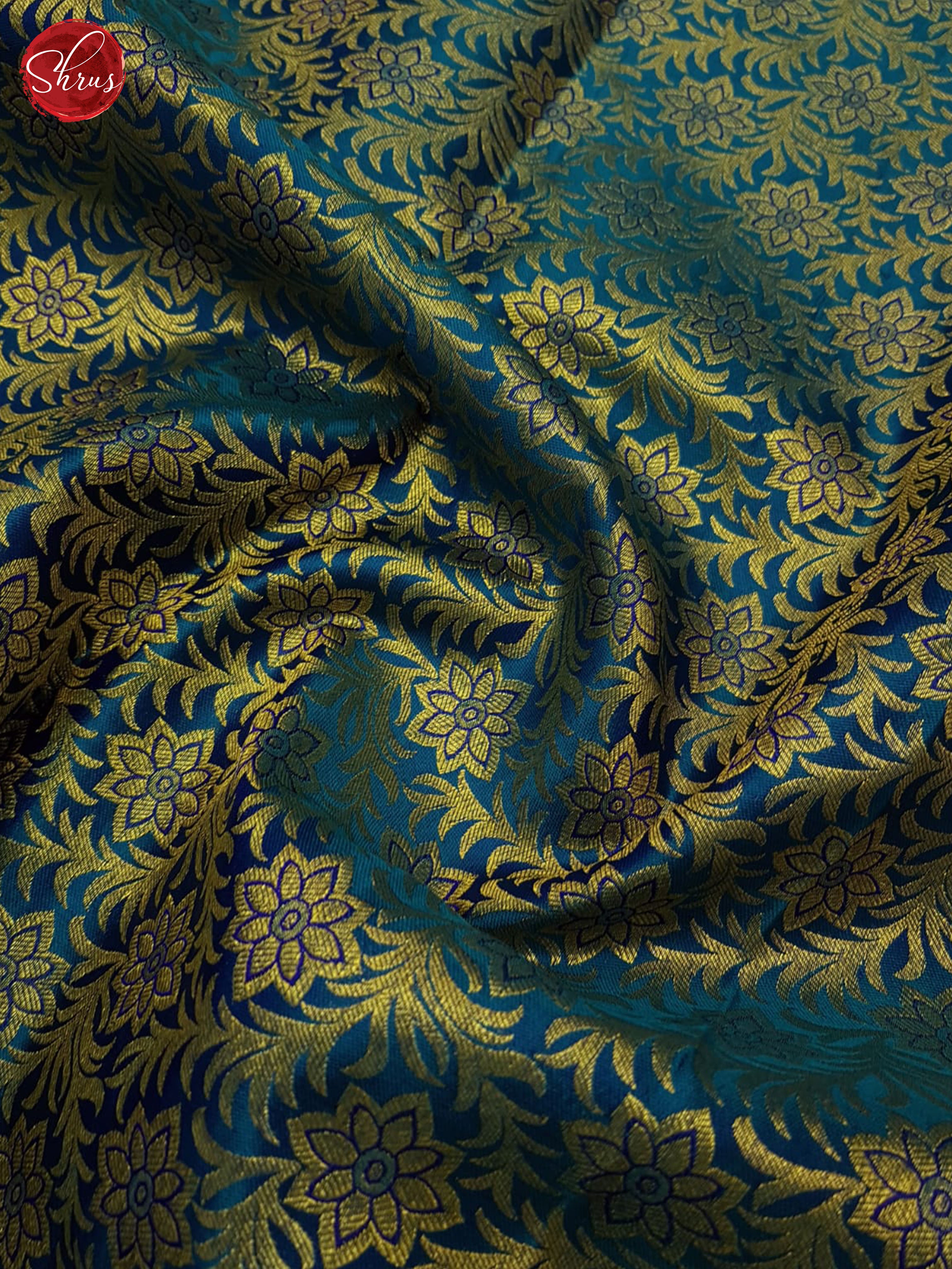 Green and blue Bridal Kanchipuram Silk saree With Golden Zari Woven Floral Brocade Design-5