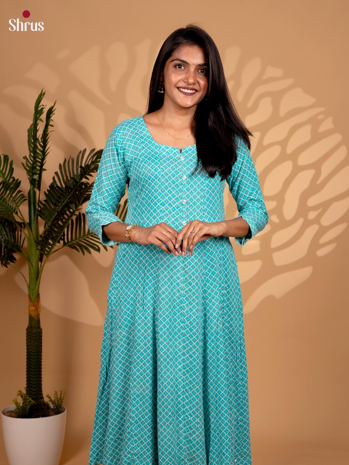 Blue -Anarkali printed Readymade Kurti - Shop on ShrusEternity.com