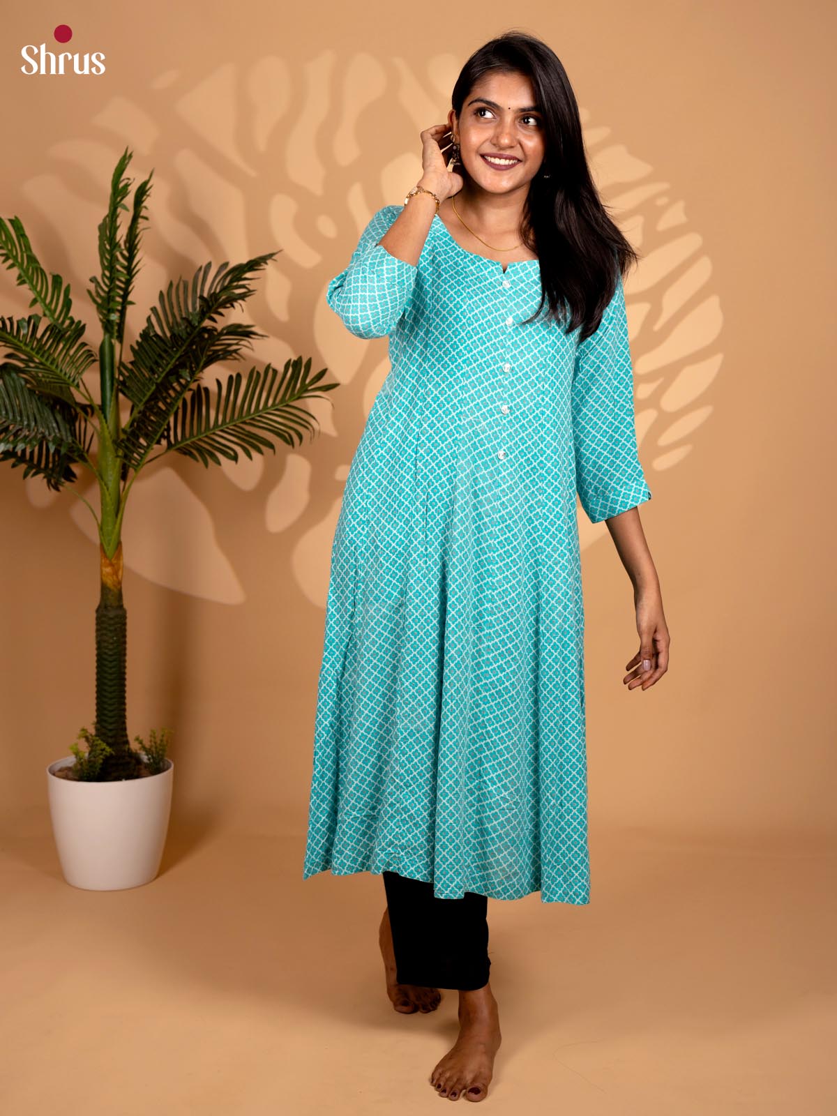 Blue -Anarkali printed Readymade Kurti - Shop on ShrusEternity.com