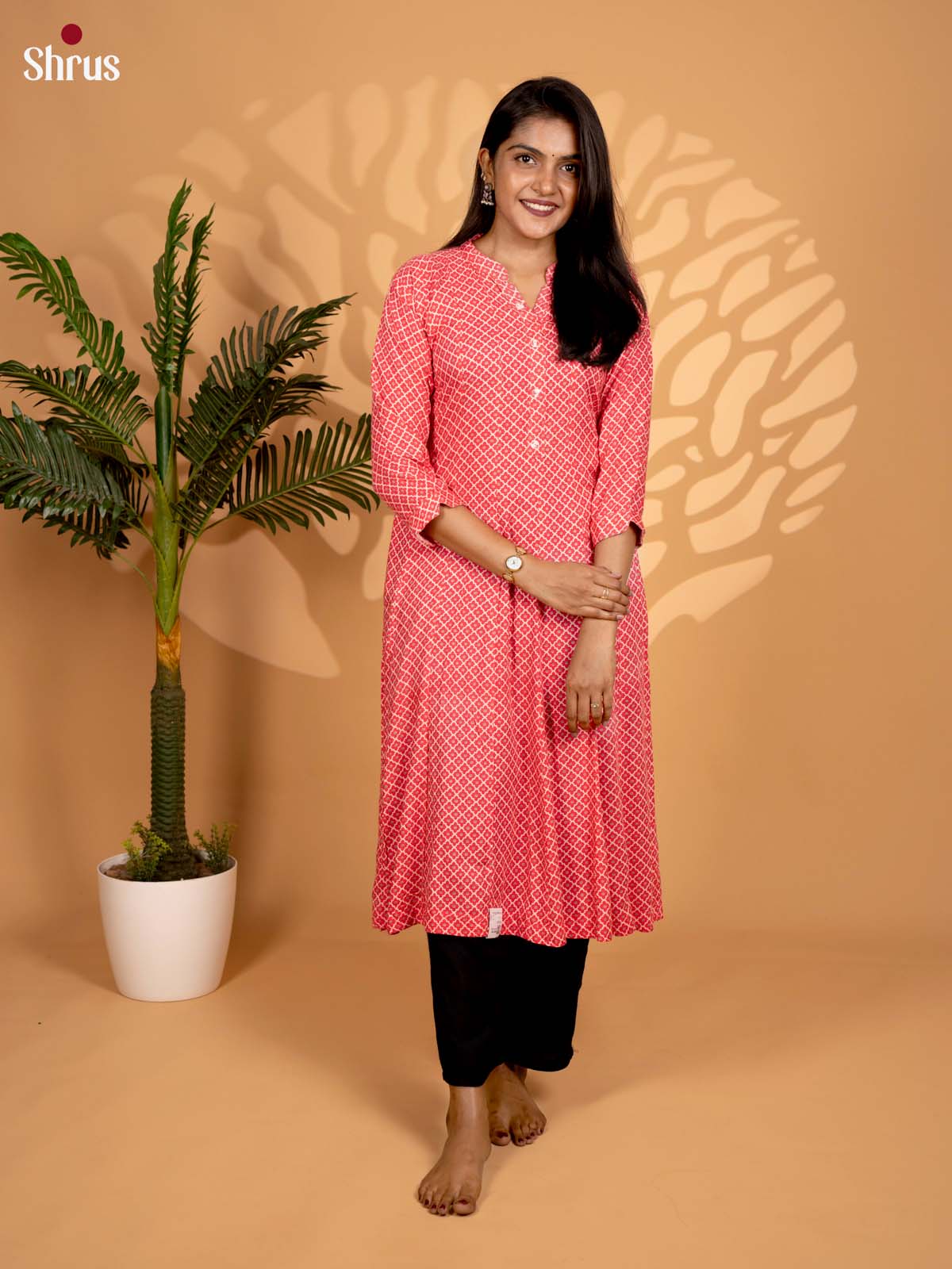 Pink -Printed Anarkali Readymade Kurti - Shop on ShrusEternity.com